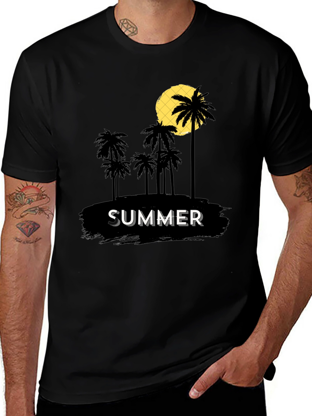 Summer Palm Tree Graphic T-Shirt - Black