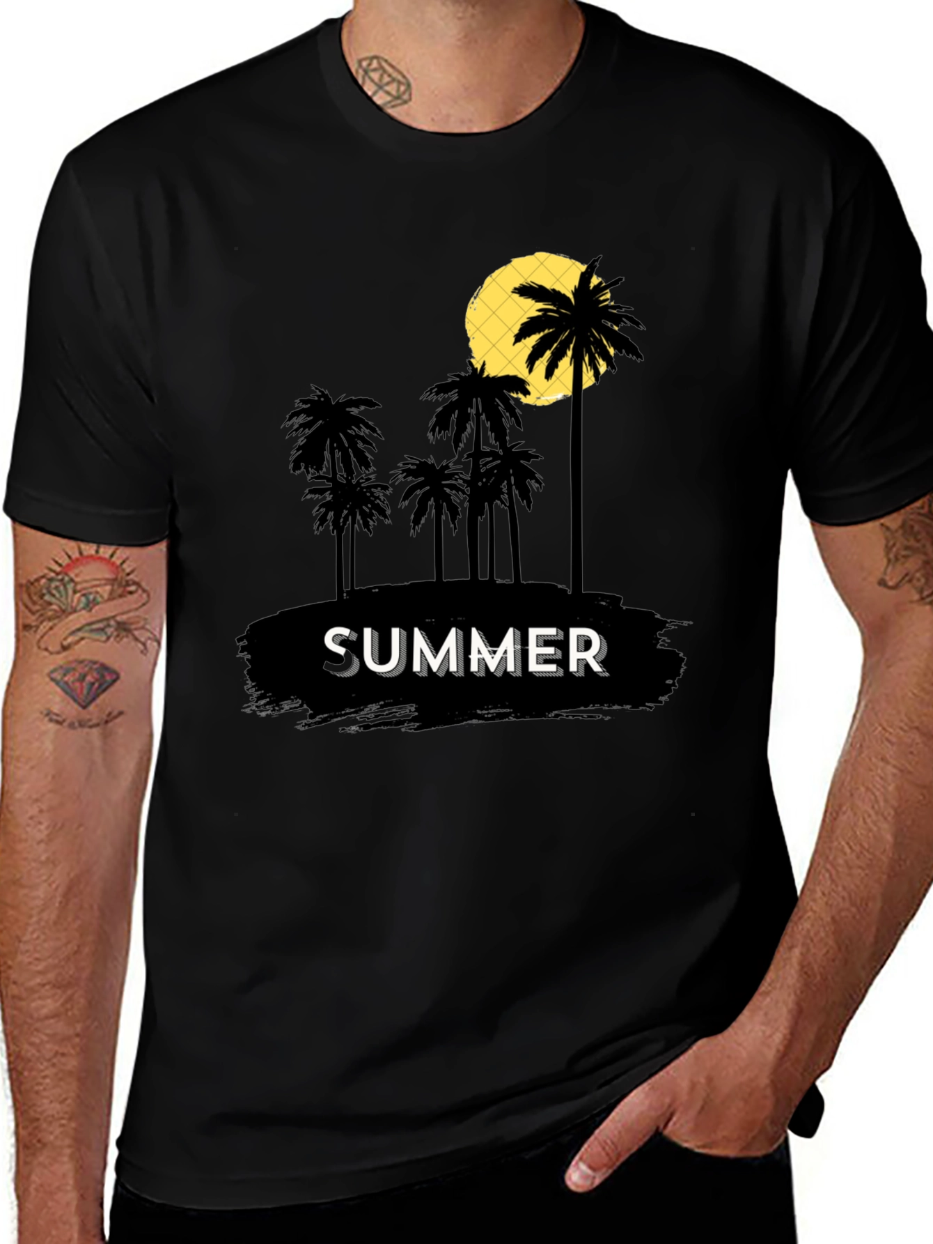 Summer Palm Tree Graphic T-Shirt - Black