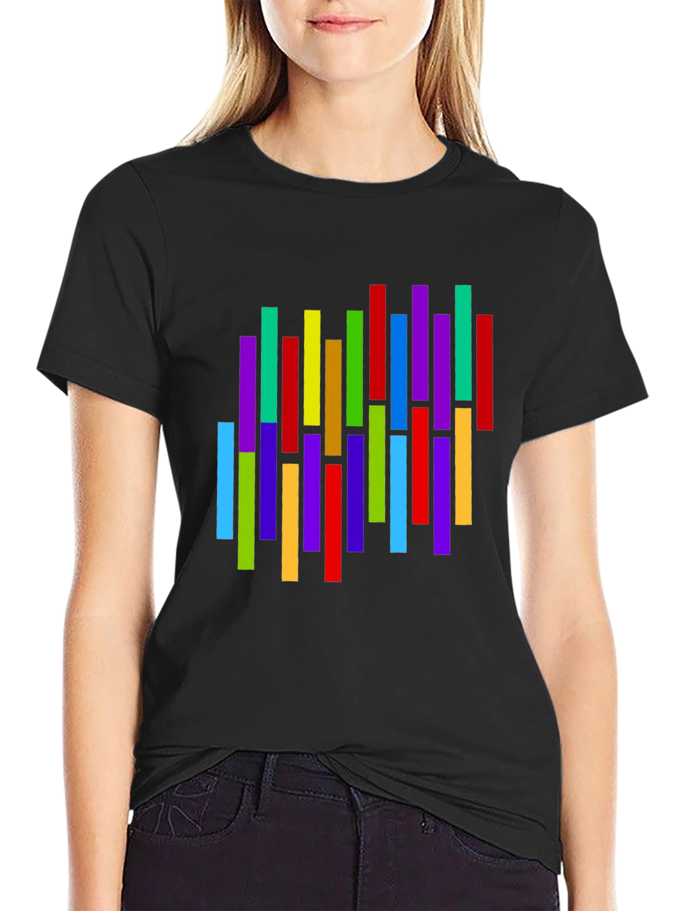 Colorful Vertical Stripes Graphic T-Shirt