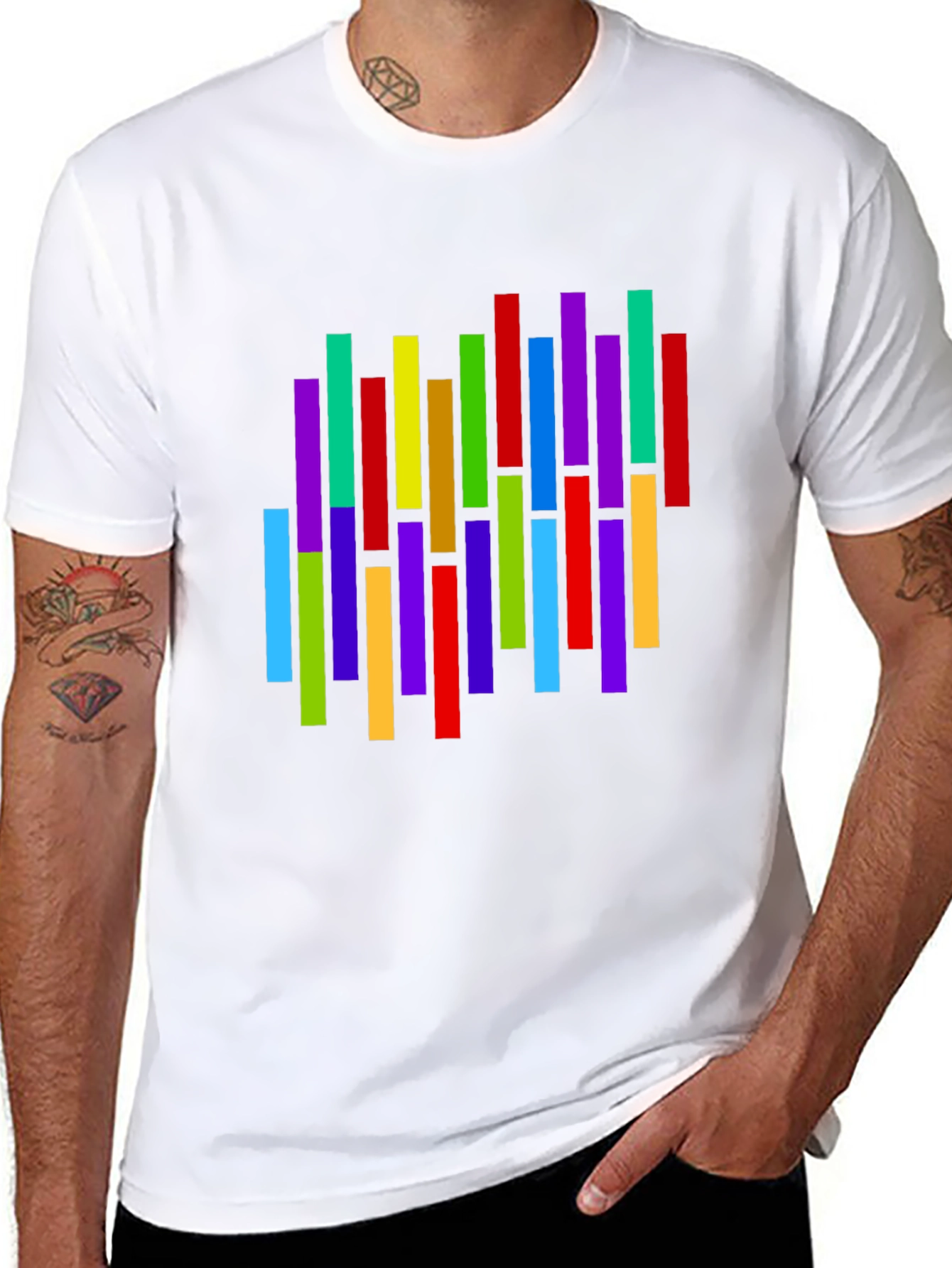 Colorful Vertical Stripes Graphic T-Shirt