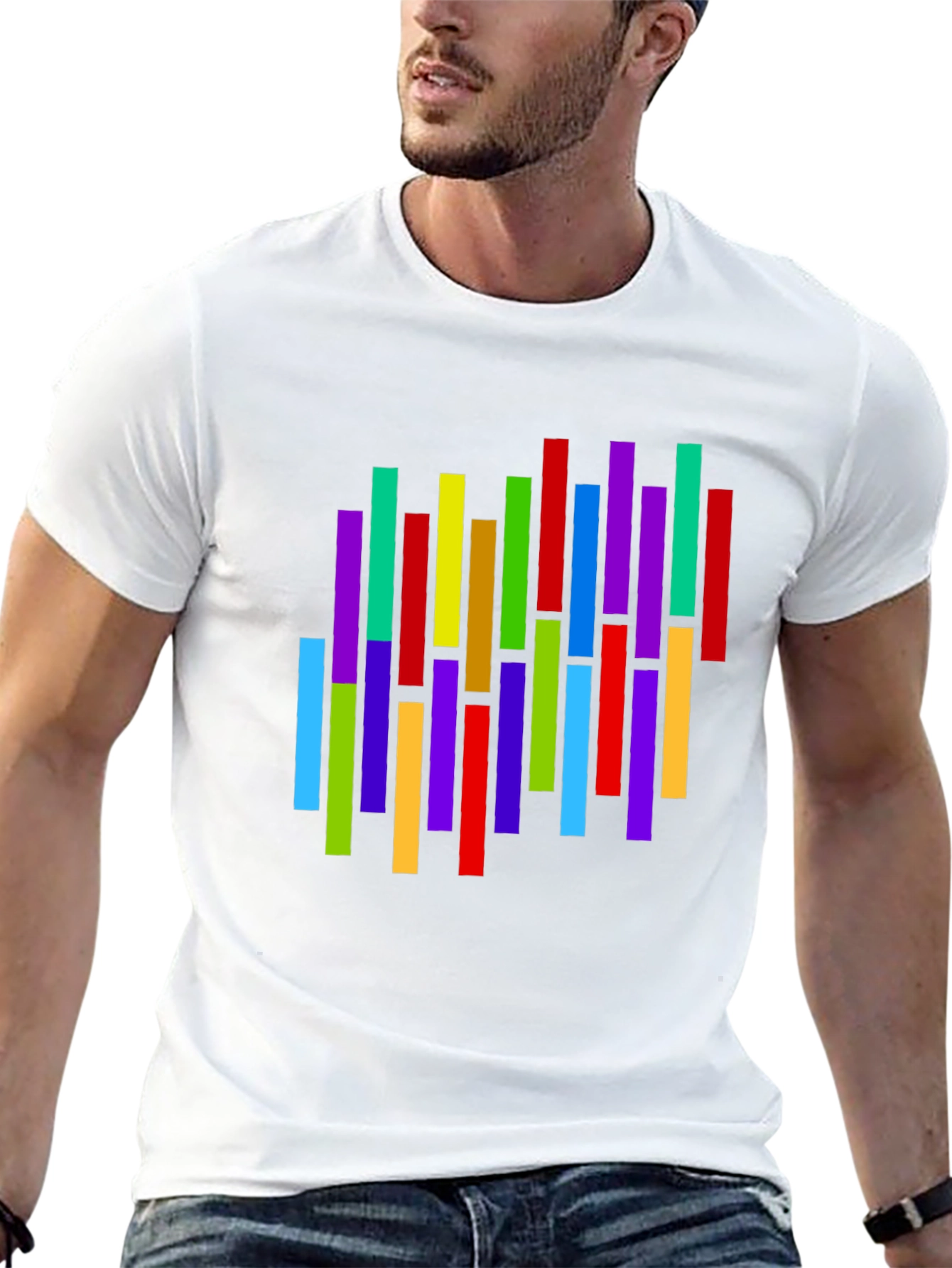 Colorful Vertical Stripes Graphic T-Shirt