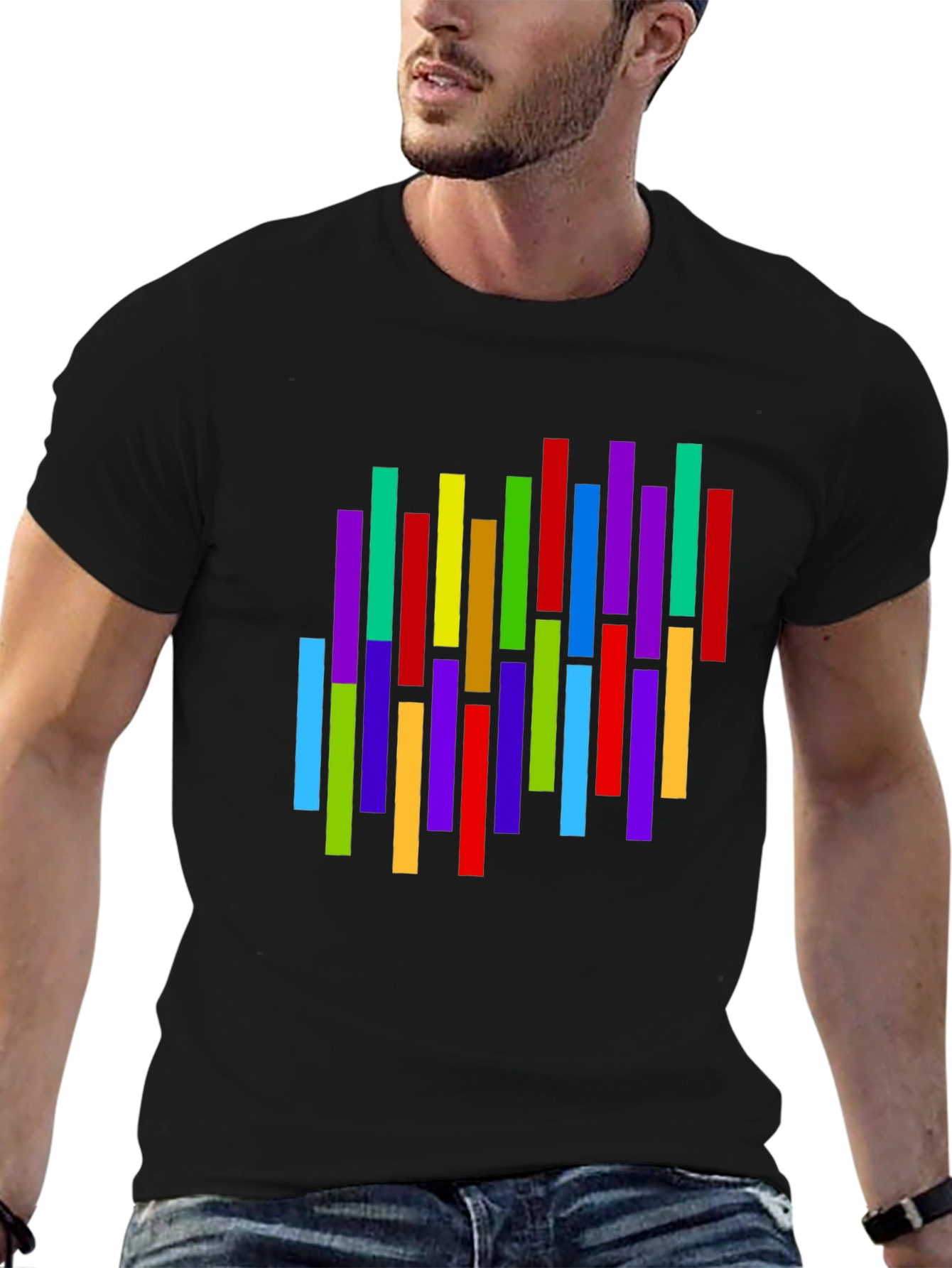 Colorful Vertical Stripes Graphic T-Shirt