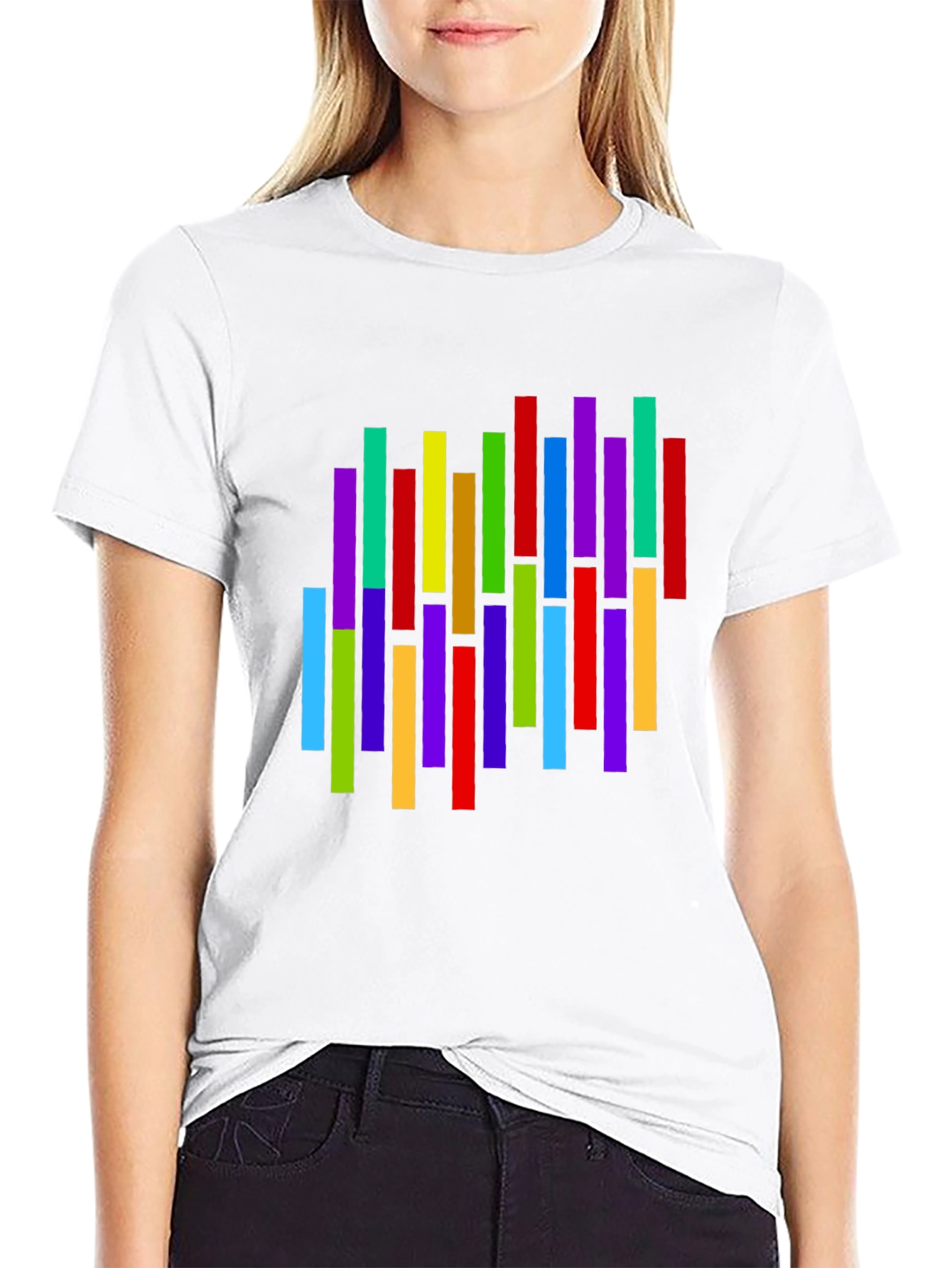 Colorful Vertical Stripes Graphic T-Shirt