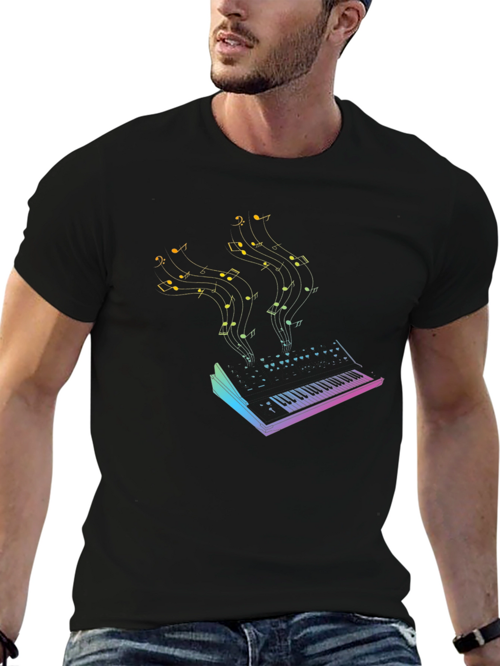 Music Synth Graphic Tee - Black