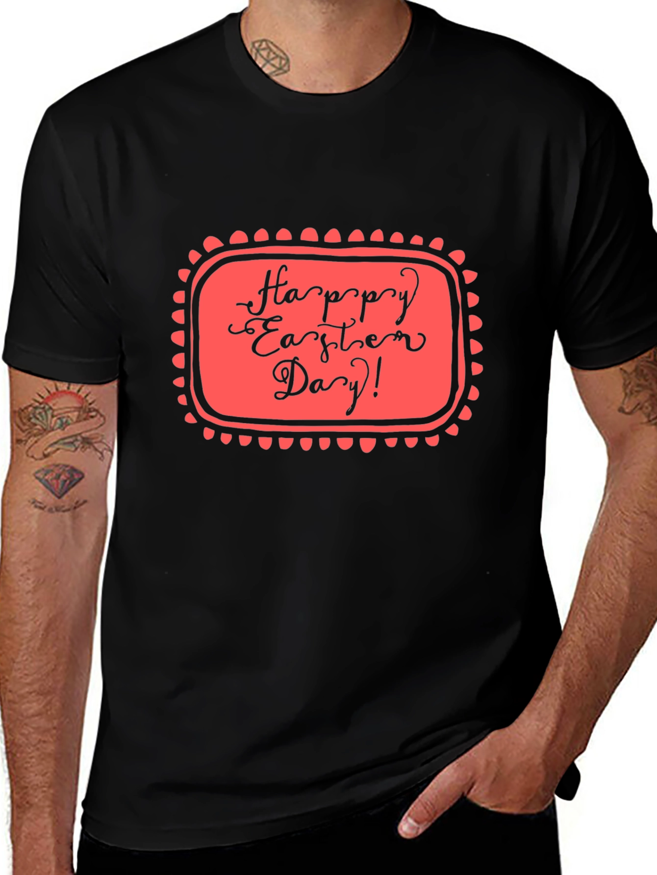 Happy Easter Day Graphic Tee - Black Casual T-Shirt