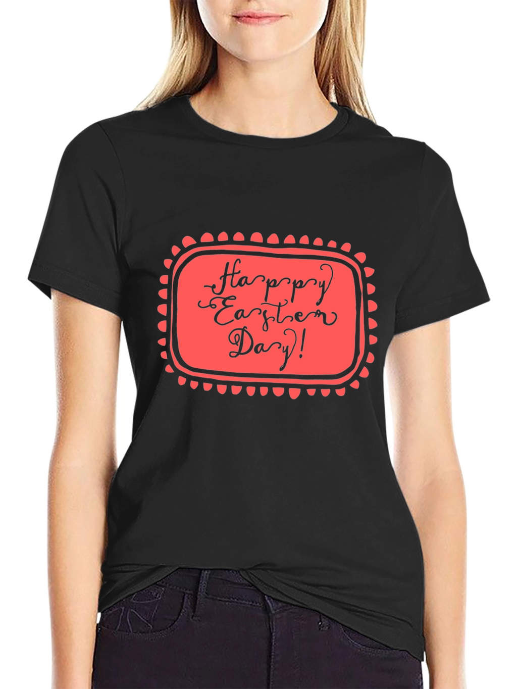 Happy Easter Day Graphic Tee - Black Casual T-Shirt