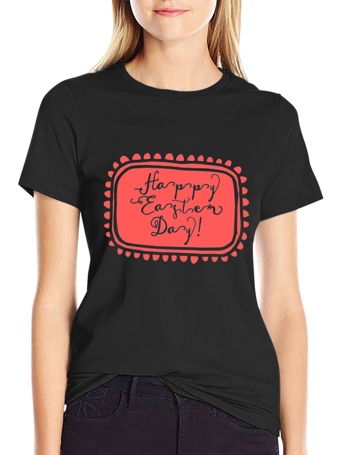 Happy Easter Day Graphic Tee - Black Casual T-Shirt