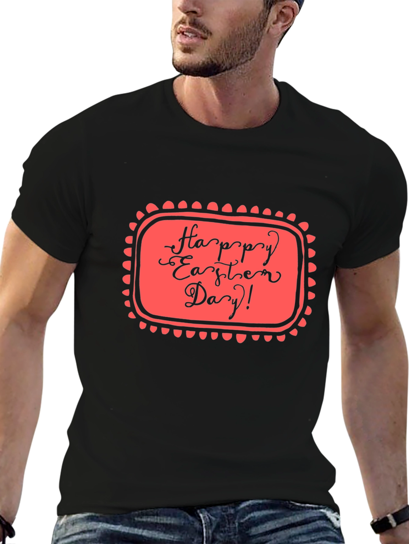Happy Easter Day Graphic Tee - Black Casual T-Shirt