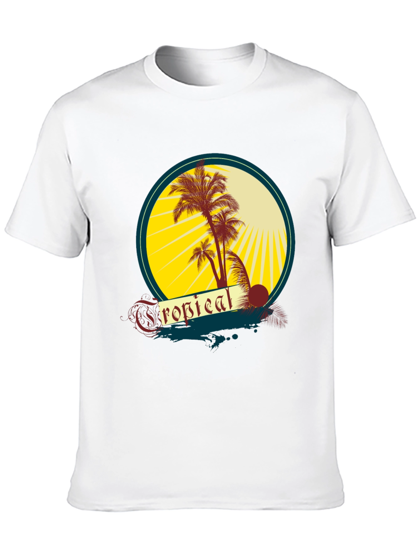 Tropical Palms Graphic Tee - Black Cotton T-Shirt