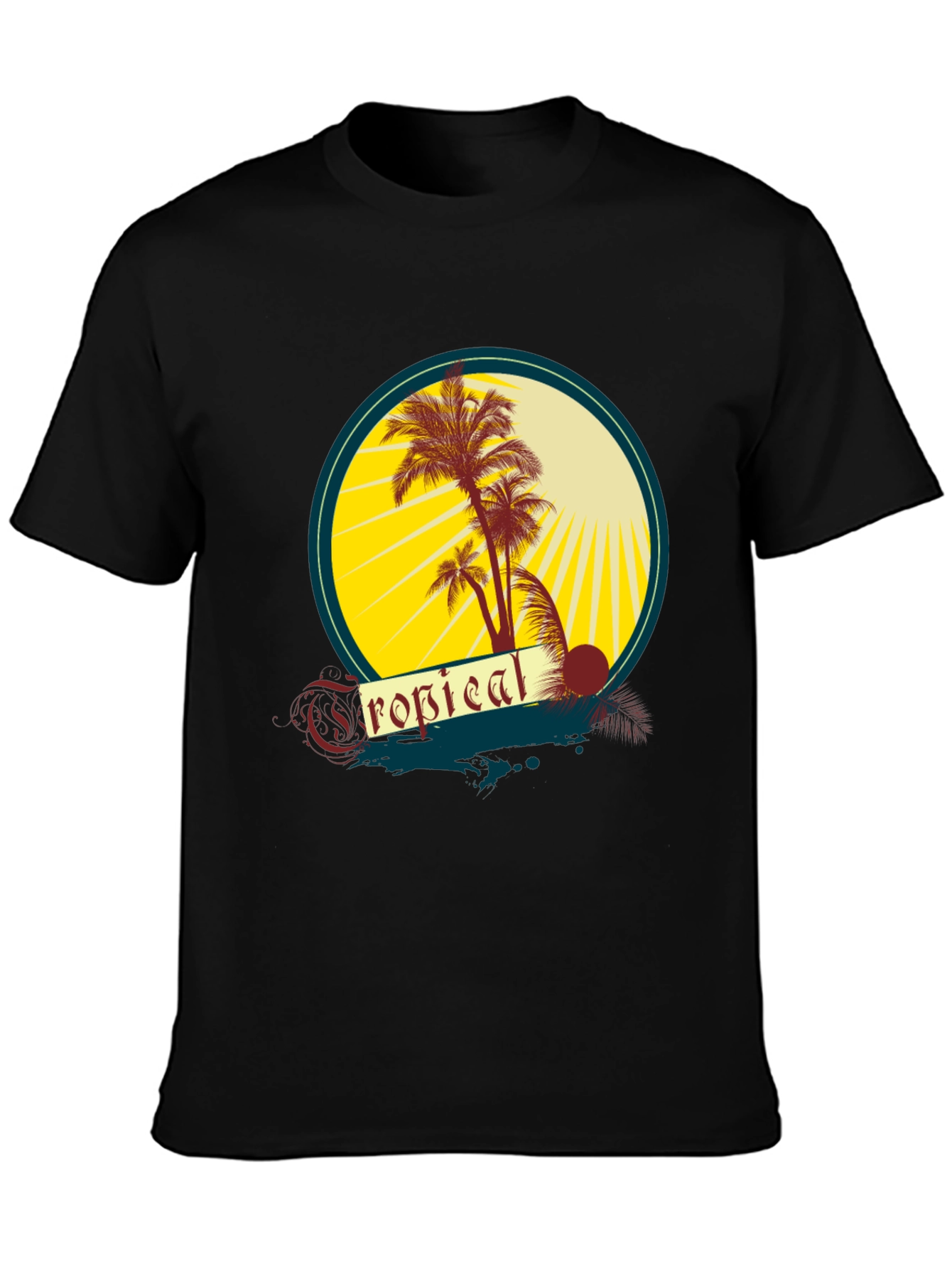 Tropical Palms Graphic Tee - Black Cotton T-Shirt
