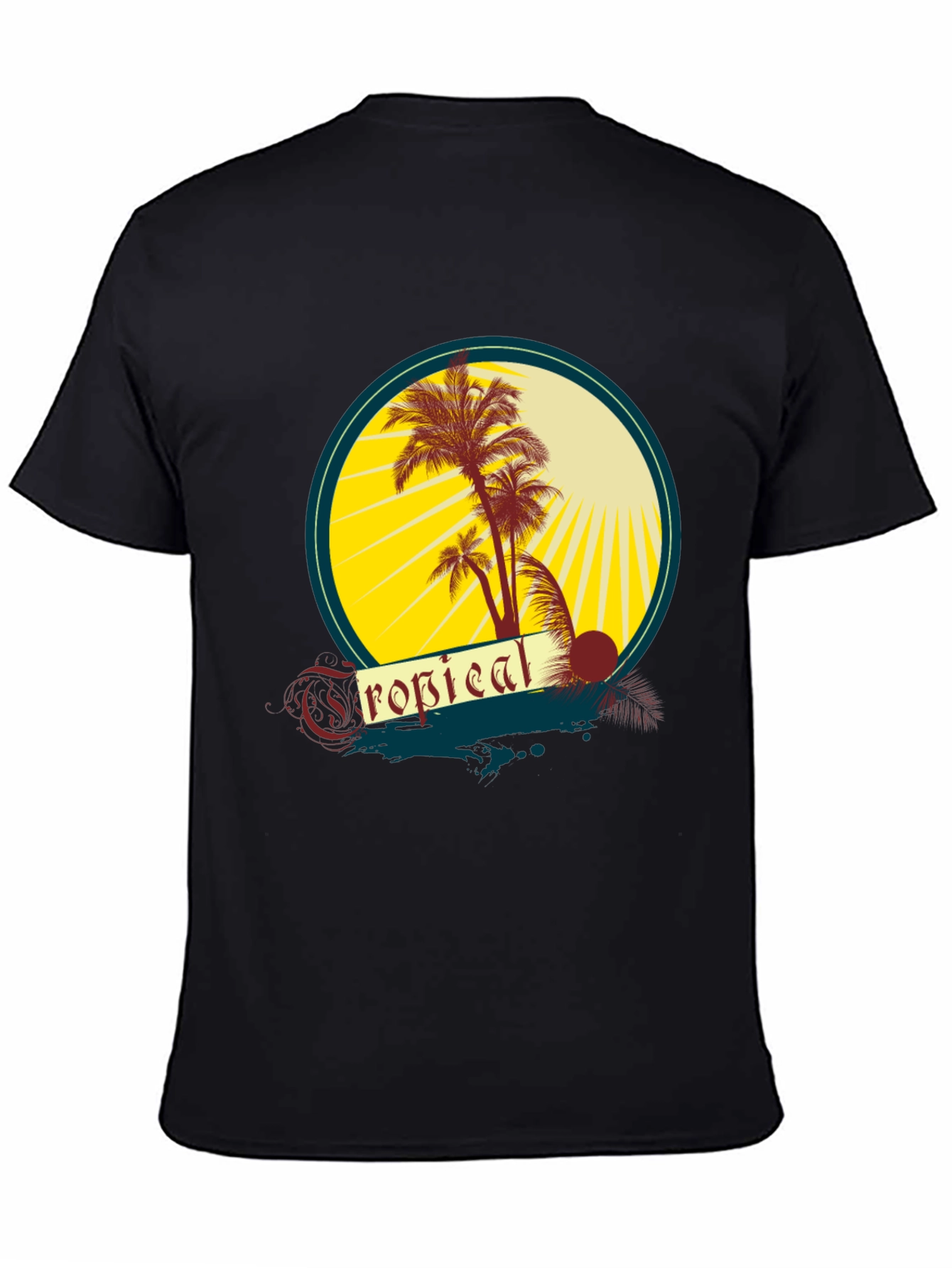 Tropical Palms Graphic Tee - Black Cotton T-Shirt