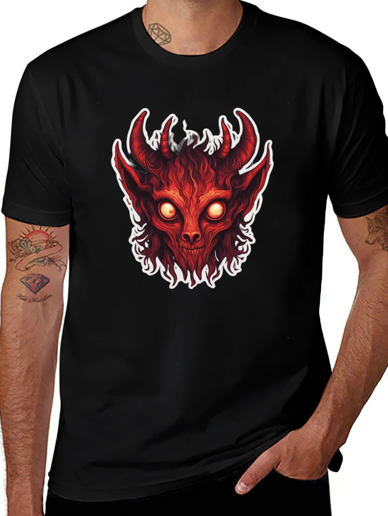 Mens Black T-Shirt with Devil Graphic