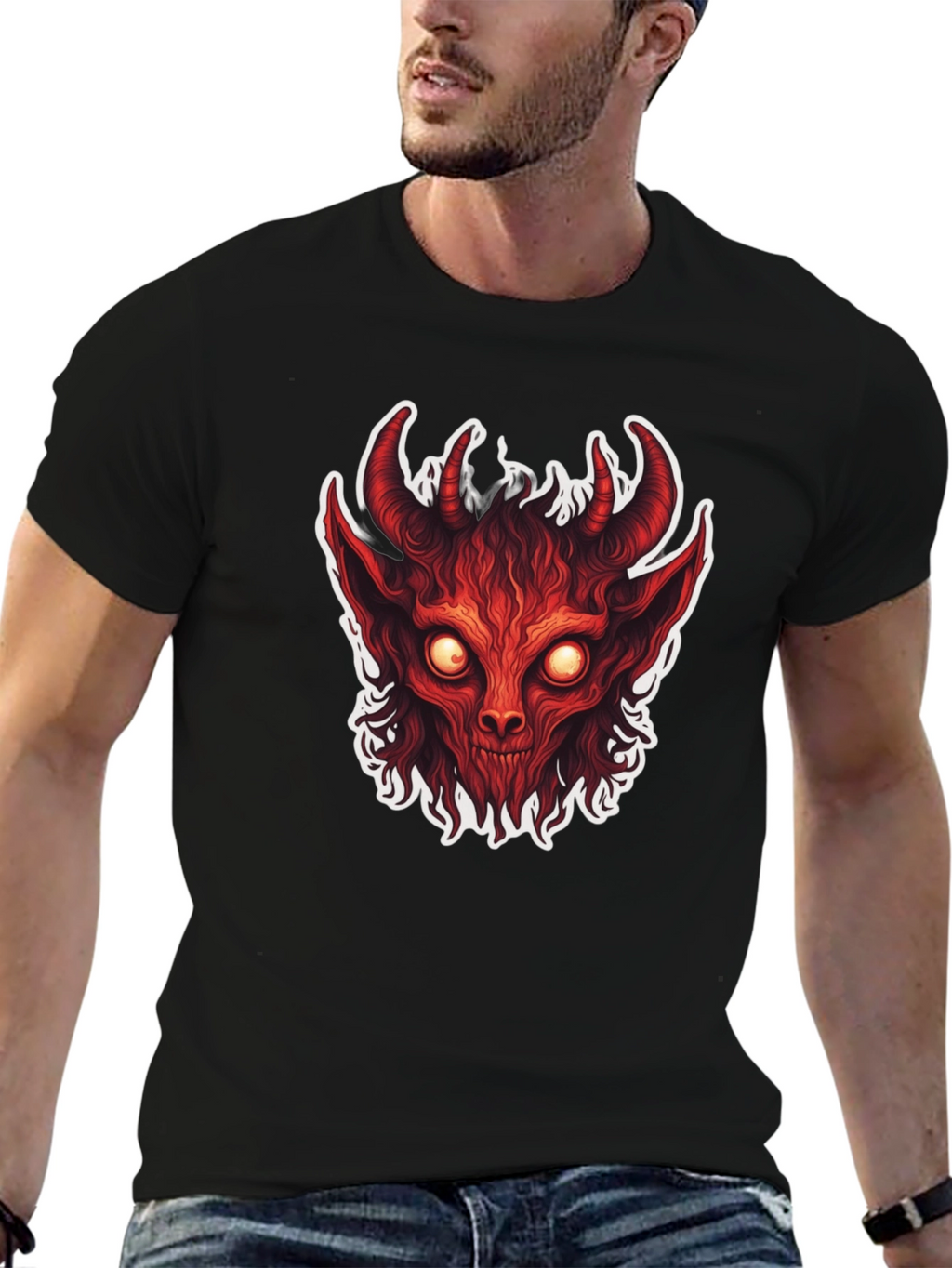 Mens Black T-Shirt with Devil Graphic