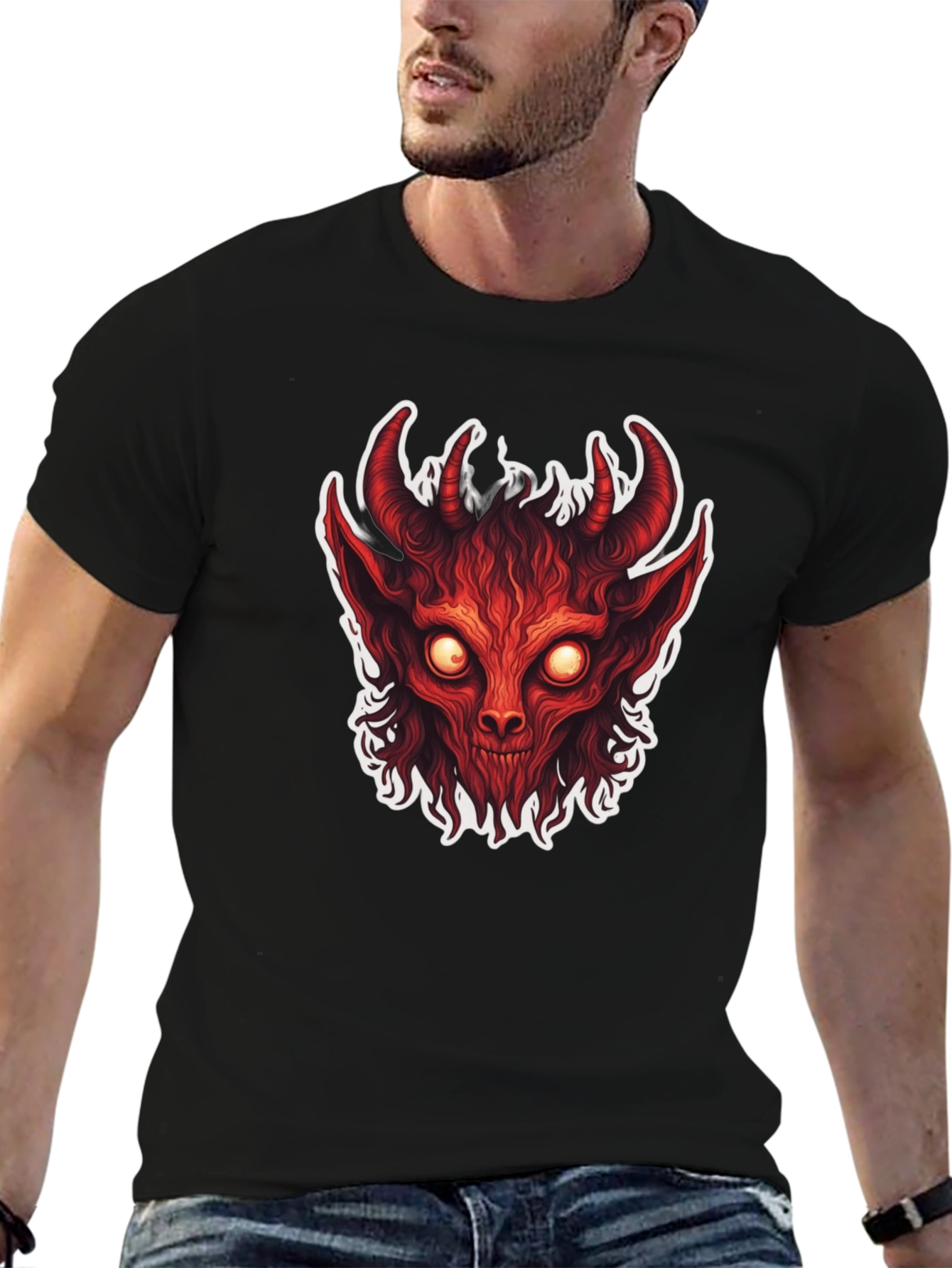 Mens Black T-Shirt with Devil Graphic