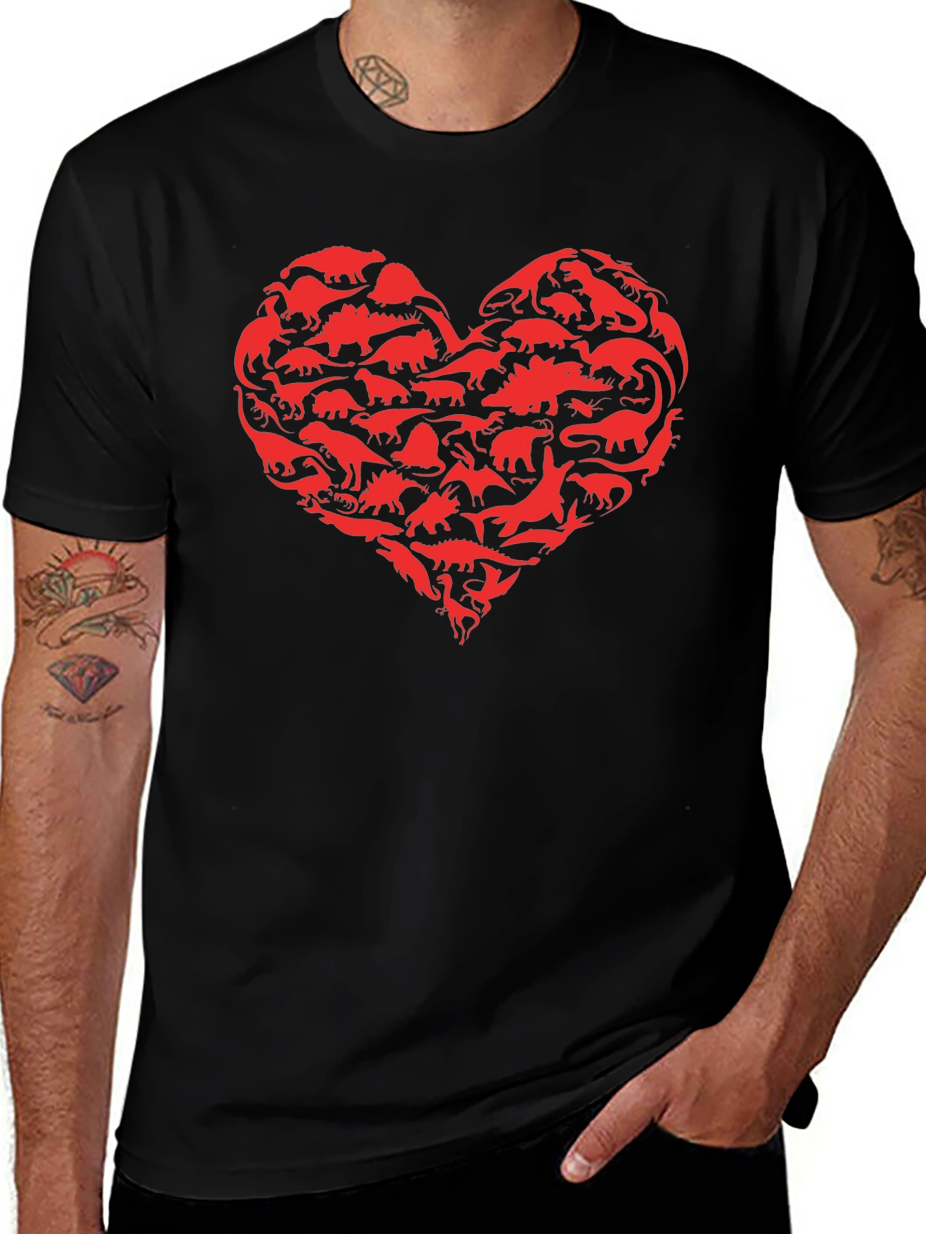 Dinosaur Heart Graphic Black T-Shirt