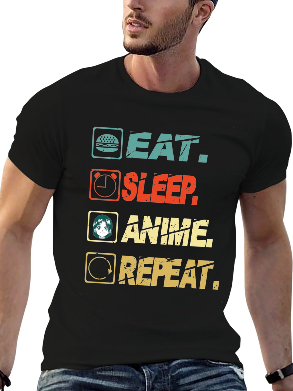 Eat Sleep Anime Repeat Graphic T-Shirt