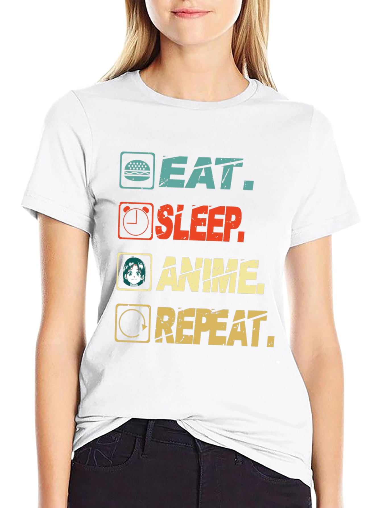 Eat Sleep Anime Repeat Graphic T-Shirt