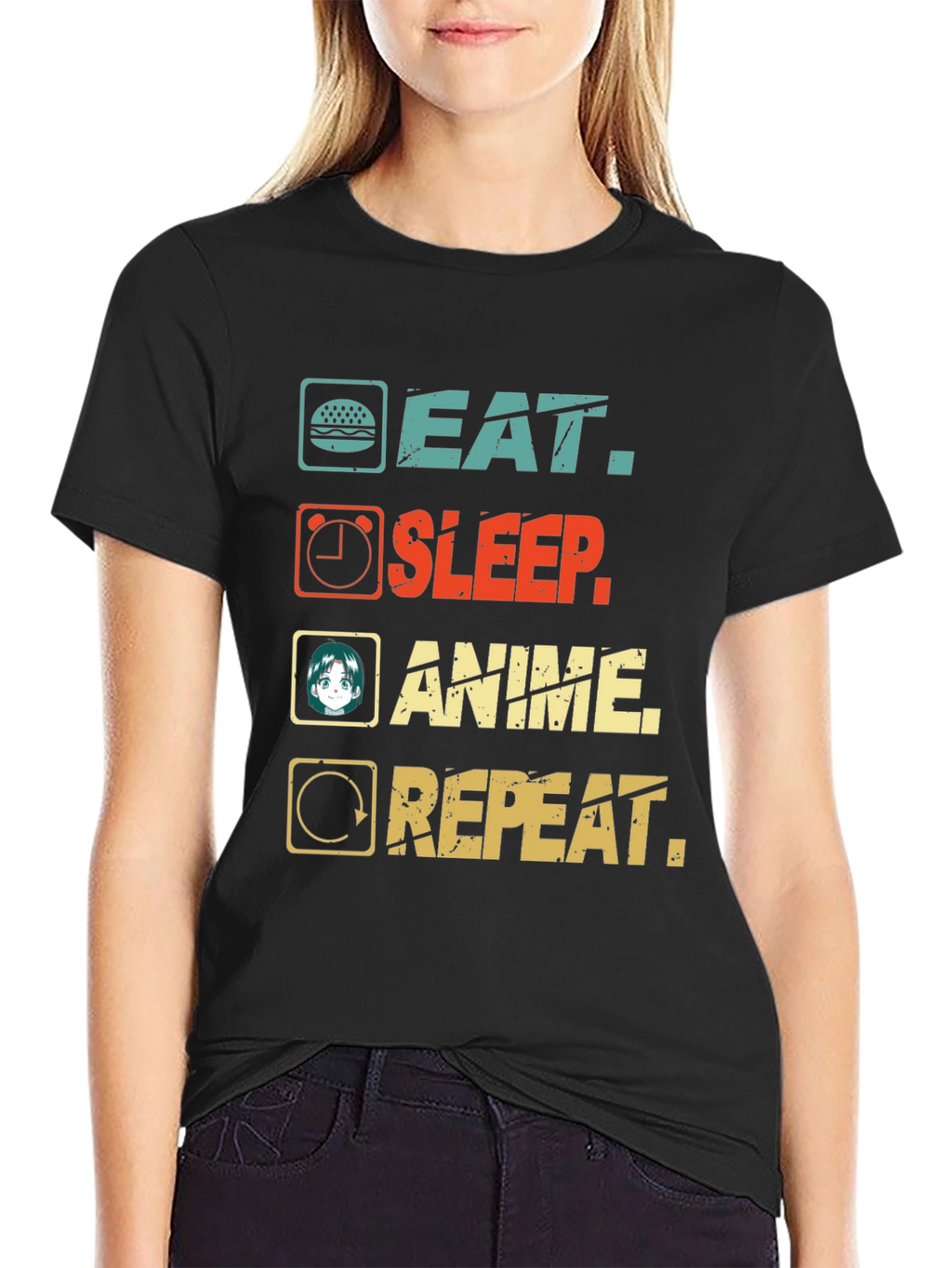 Eat Sleep Anime Repeat Graphic T-Shirt