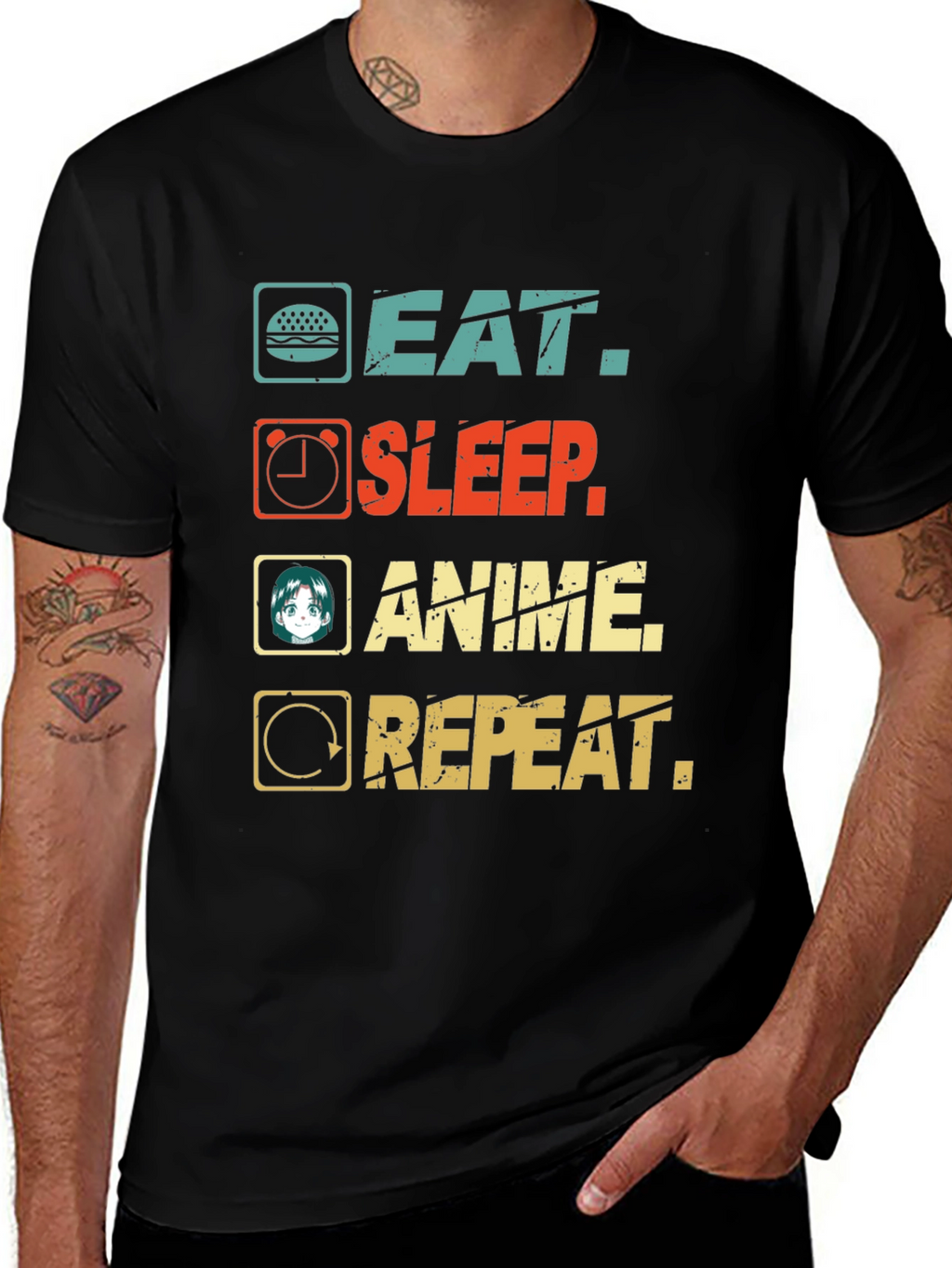 Eat Sleep Anime Repeat Graphic T-Shirt