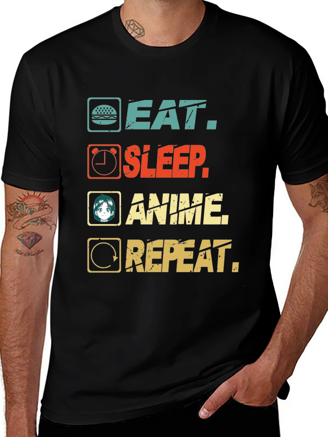 Eat Sleep Anime Repeat Graphic T-Shirt