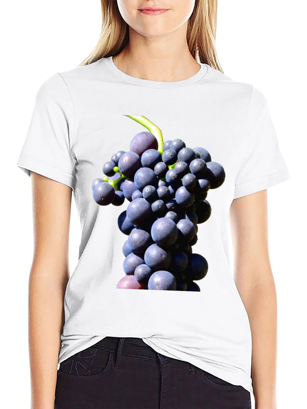 Grapes Graphic Tee - Black Cotton Blend Casual Wear