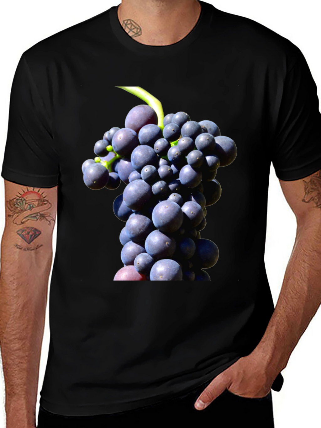 Grapes Graphic Tee - Black Cotton Blend Casual Wear