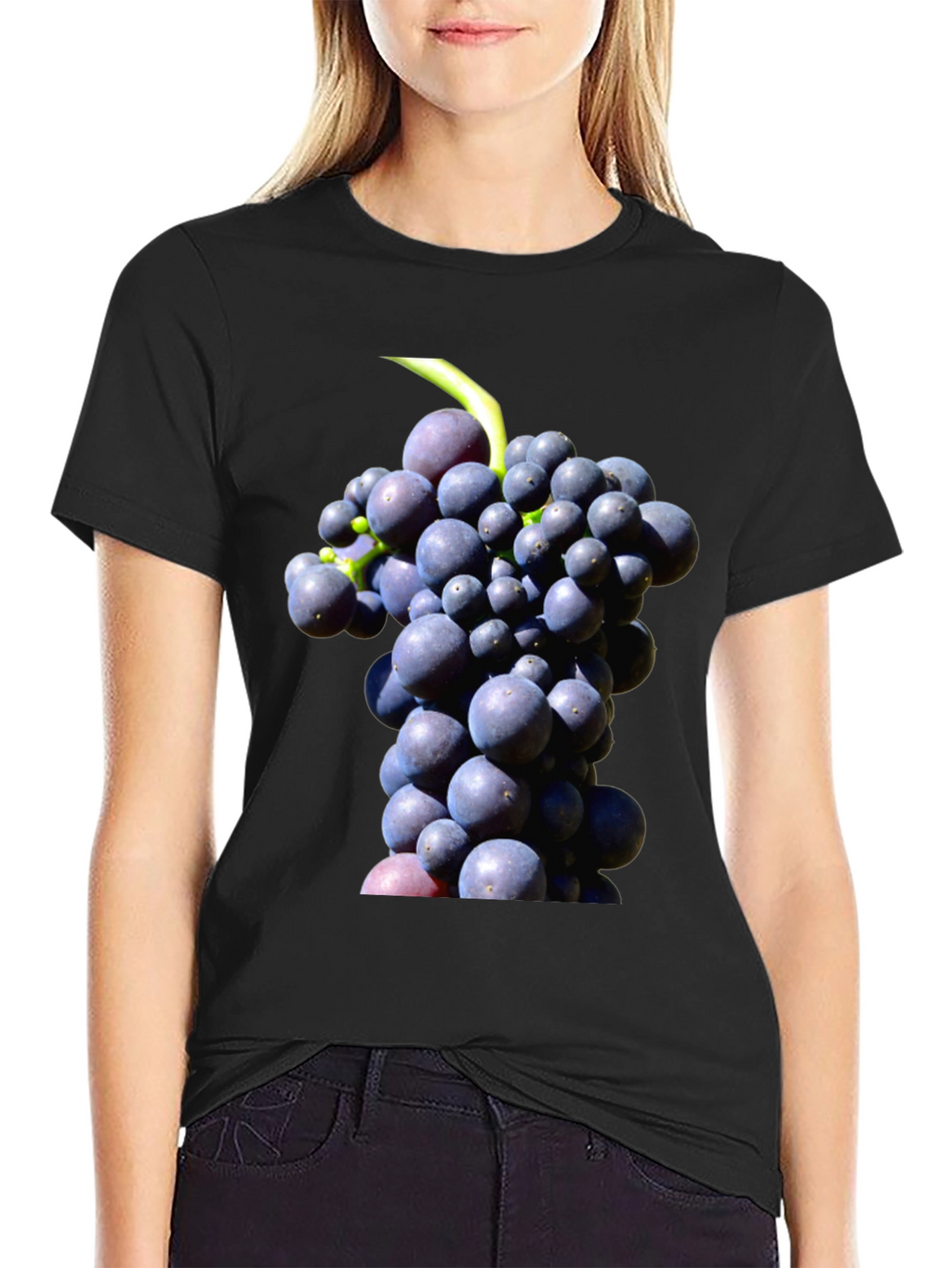 Grapes Graphic Tee - Black Cotton Blend Casual Wear