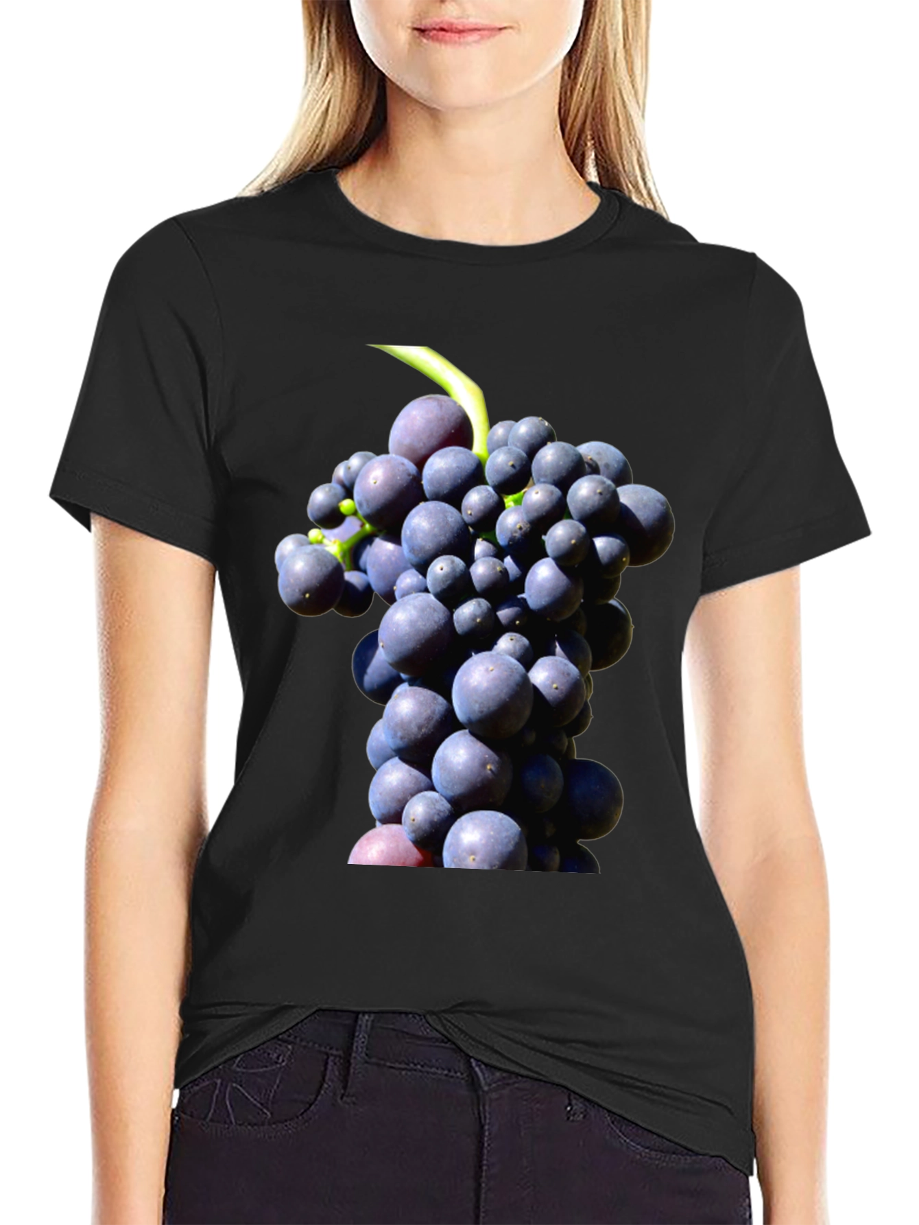 Grapes Graphic Tee - Black Cotton Blend Casual Wear