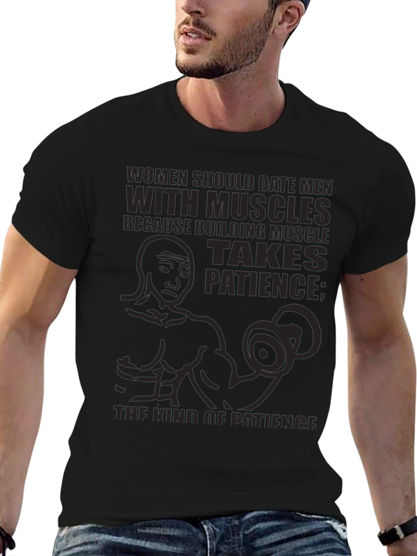 Muscle Patience T-Shirt - Black Graphic Tee