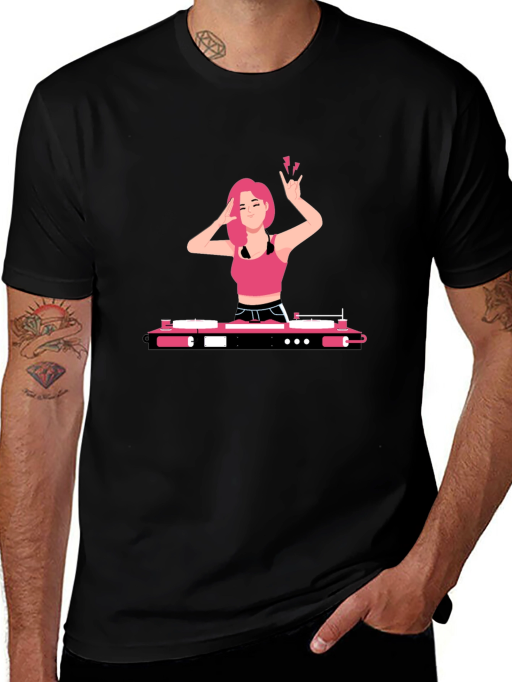 DJ Girl Graphic Tee - Trendy Black T-Shirt