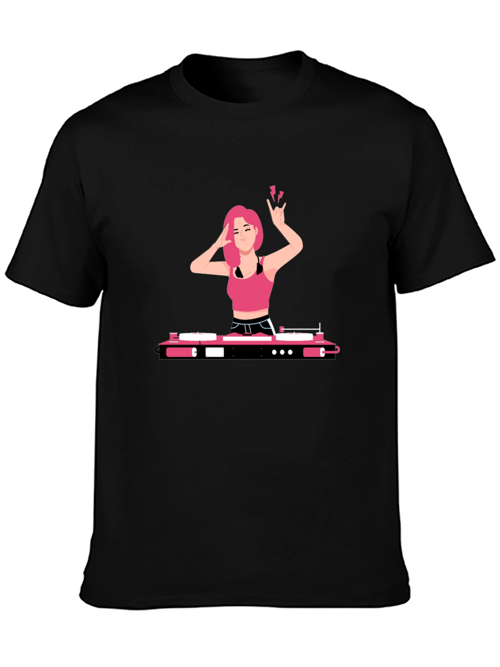 DJ Girl Graphic Tee - Trendy Black T-Shirt