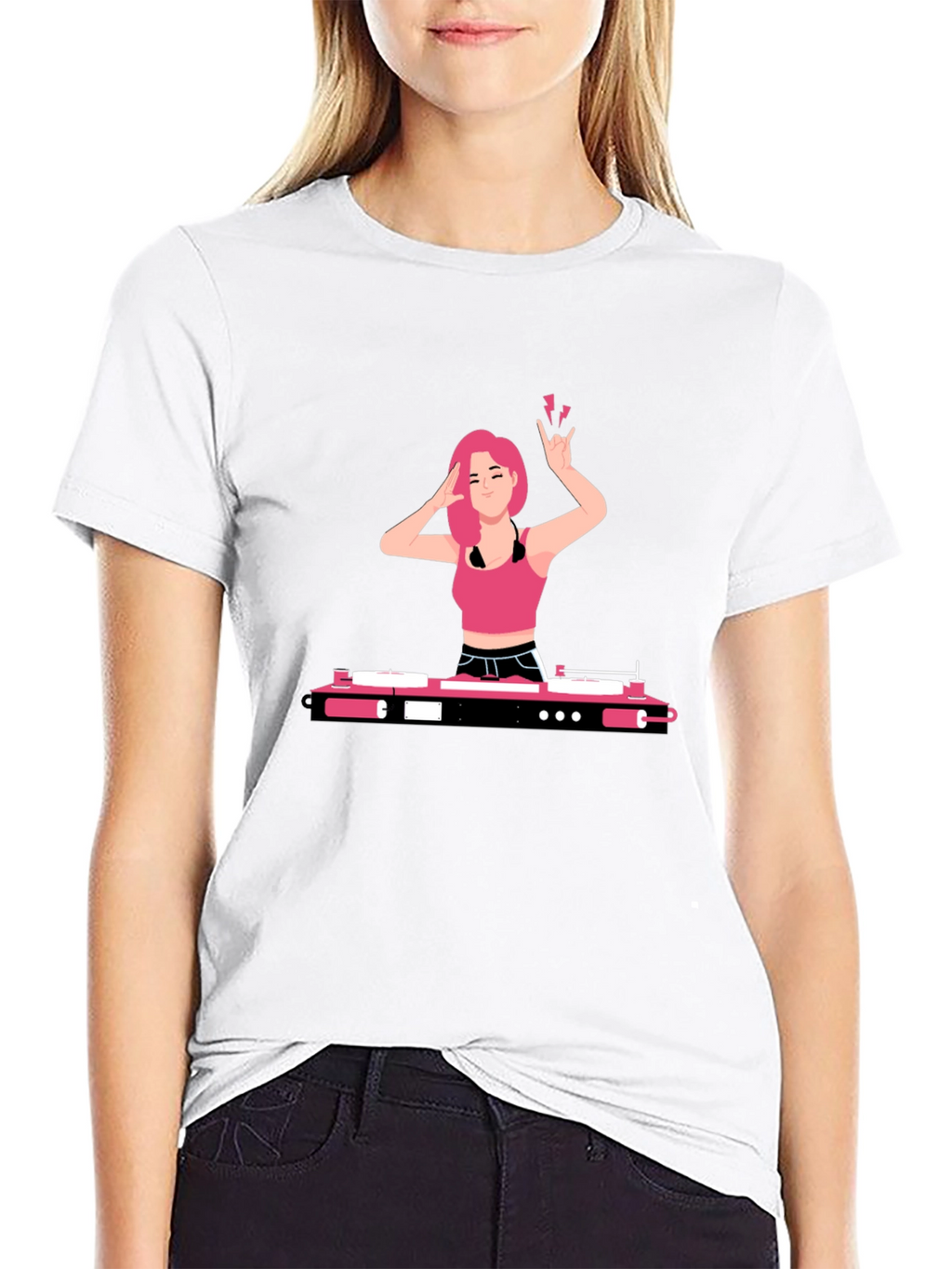 DJ Girl Graphic Tee - Trendy Black T-Shirt