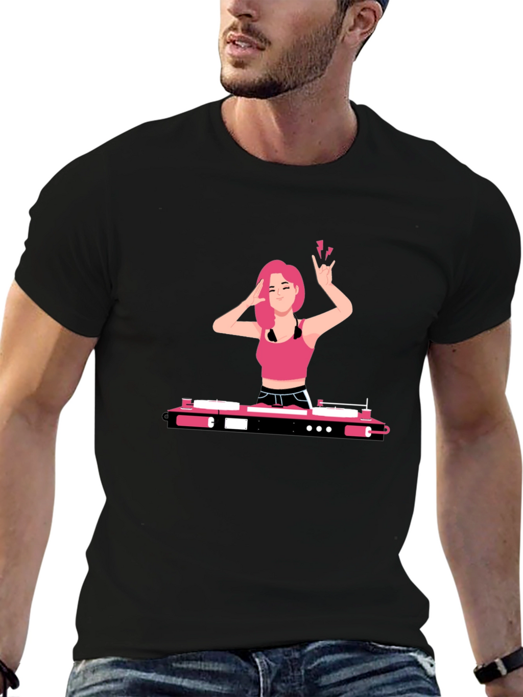 DJ Girl Graphic Tee - Trendy Black T-Shirt