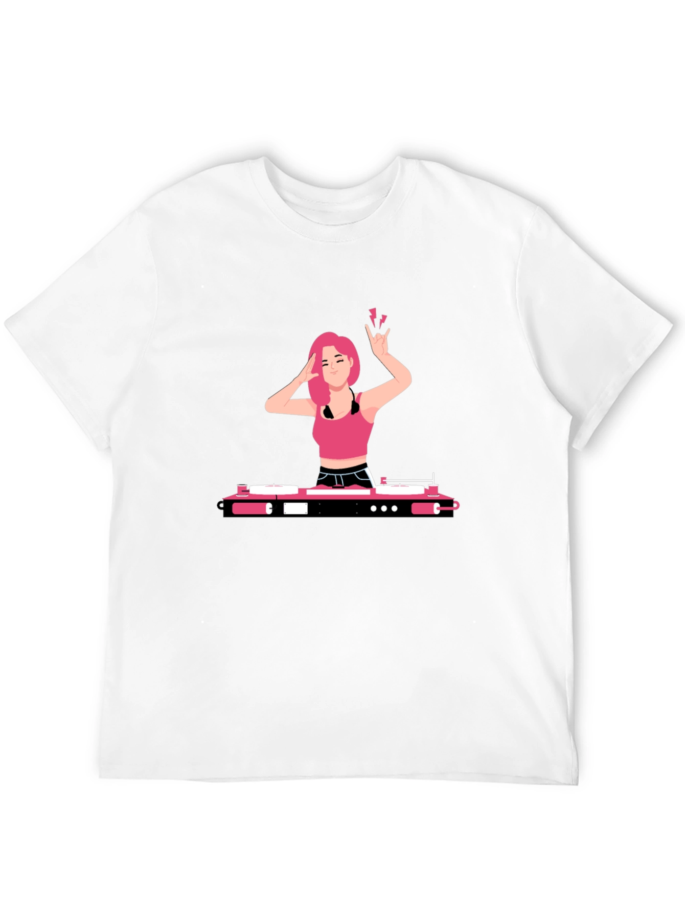 DJ Girl Graphic Tee - Trendy Black T-Shirt