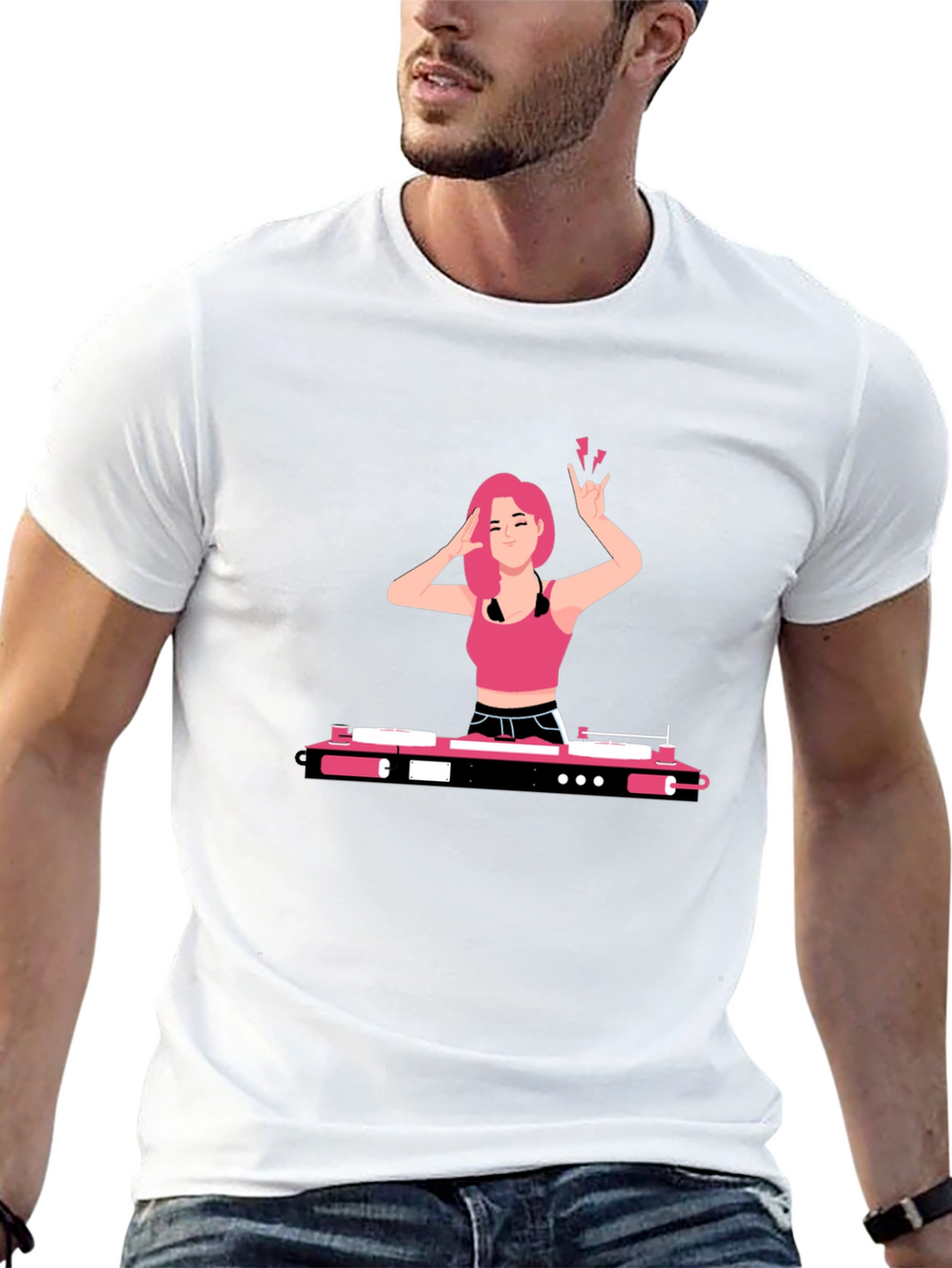 DJ Girl Graphic Tee - Trendy Black T-Shirt