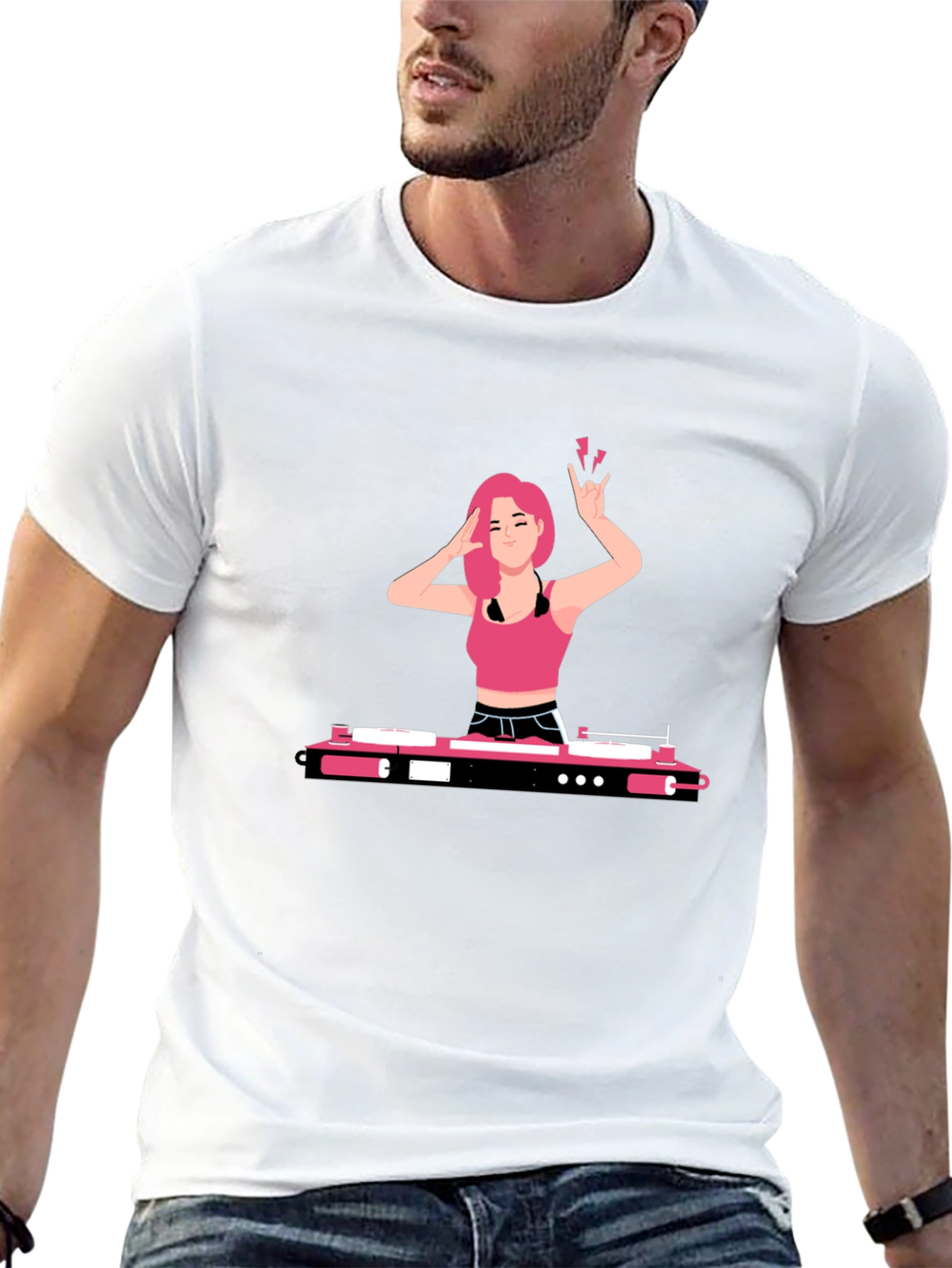 DJ Girl Graphic Tee - Trendy Black T-Shirt