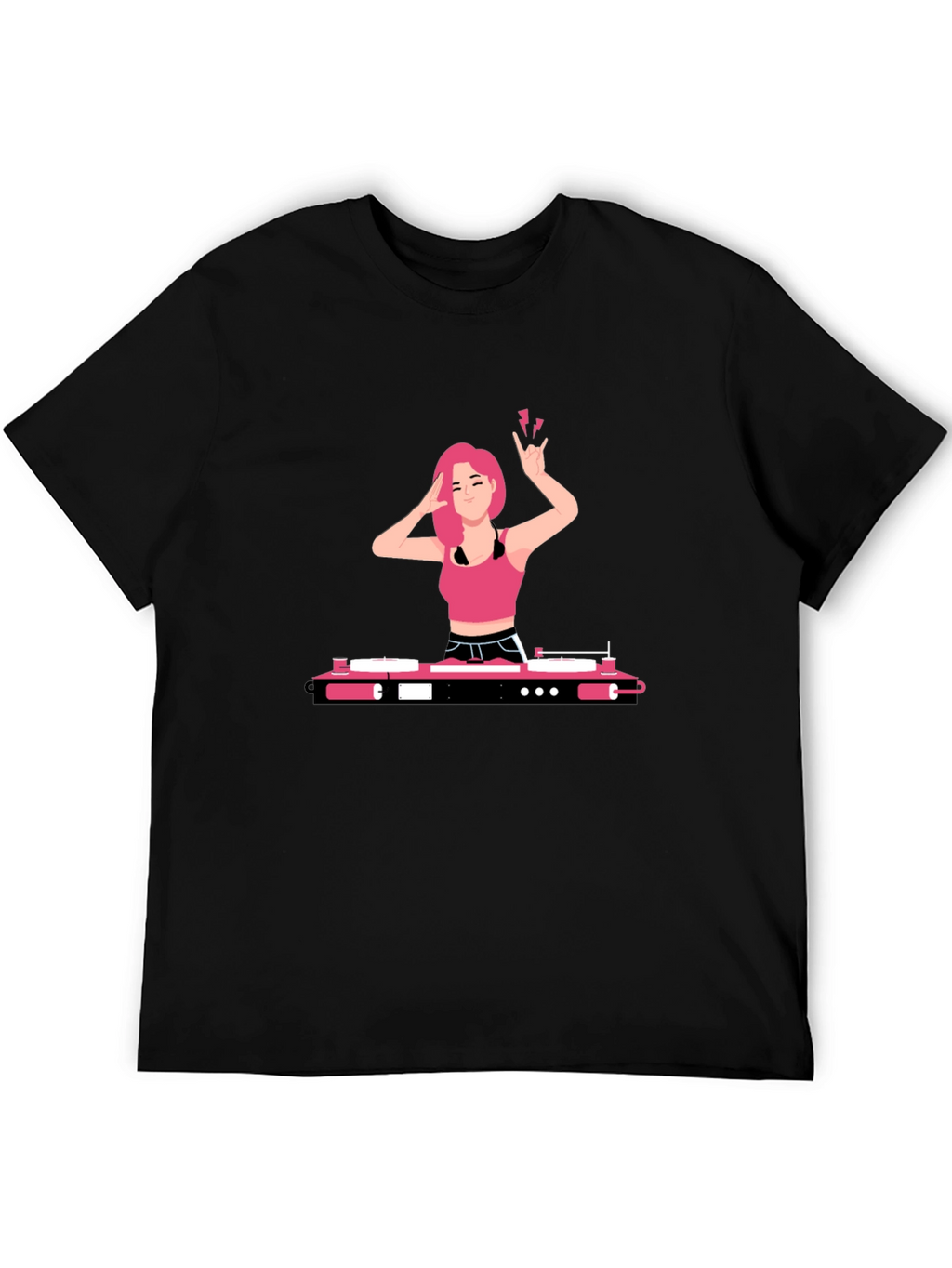 DJ Girl Graphic Tee - Trendy Black T-Shirt