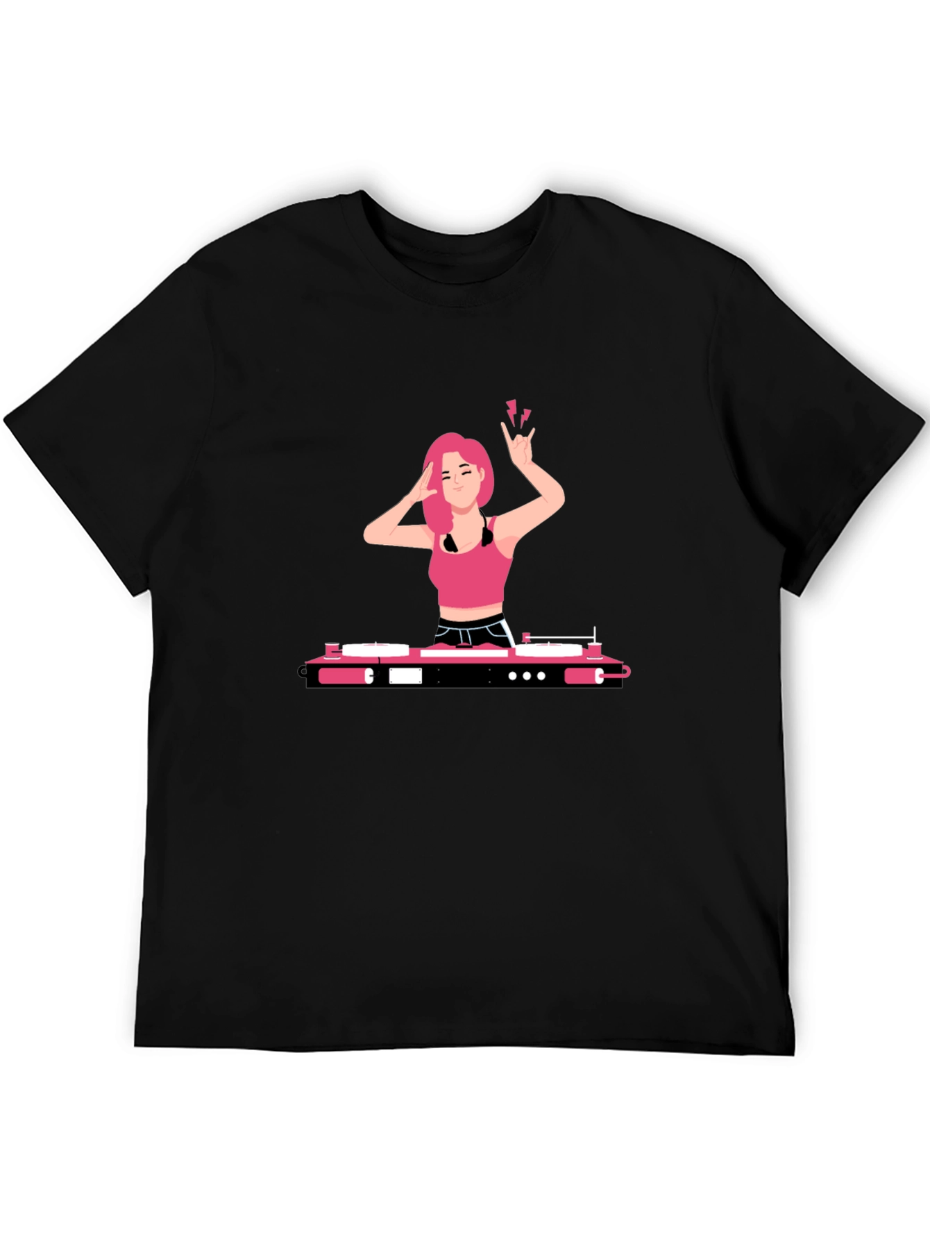 DJ Girl Graphic Tee - Trendy Black T-Shirt