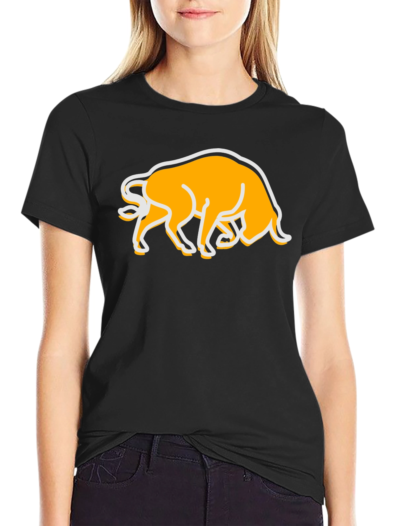 Black T-Shirt with Bull Graphic
