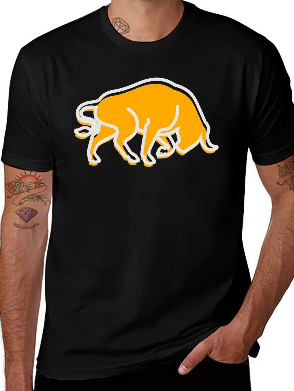 Black T-Shirt with Bull Graphic