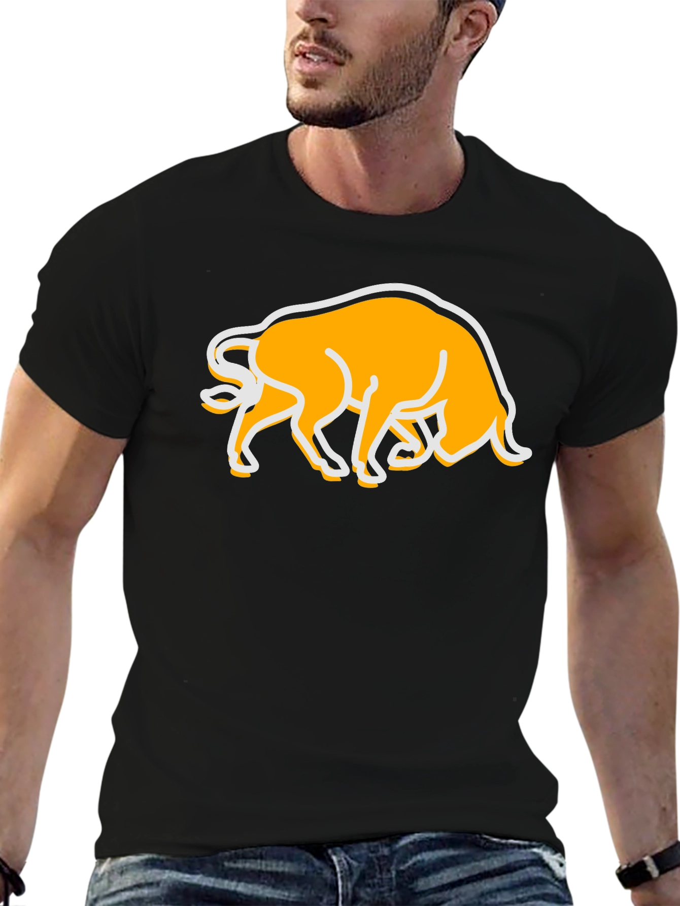 Black T-Shirt with Bull Graphic