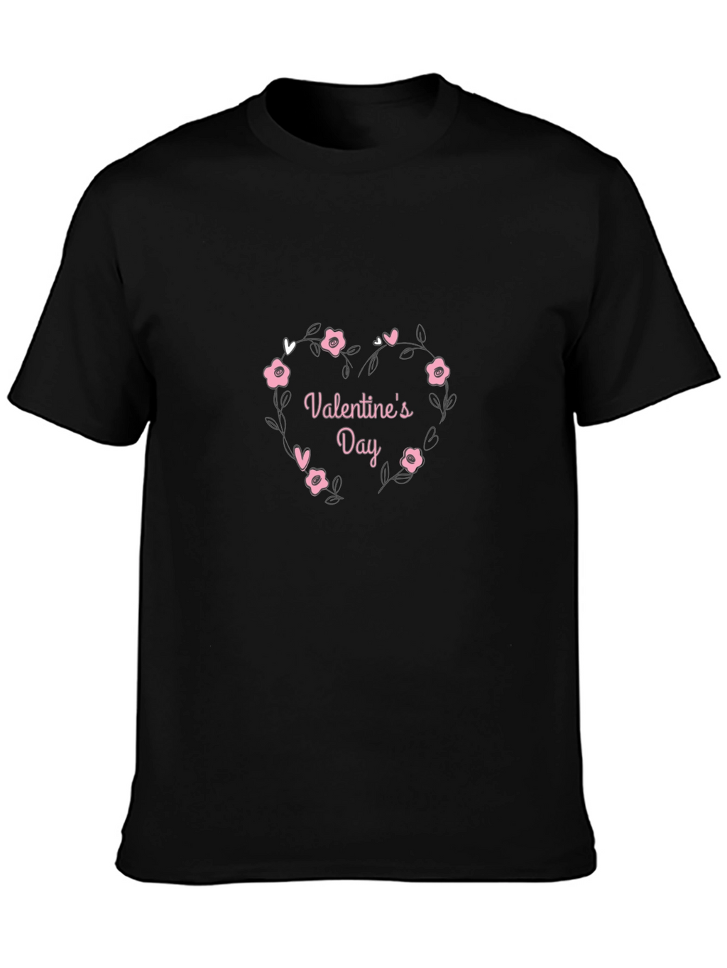 Valentines Day Black T-Shirt Heart of Flowers Love