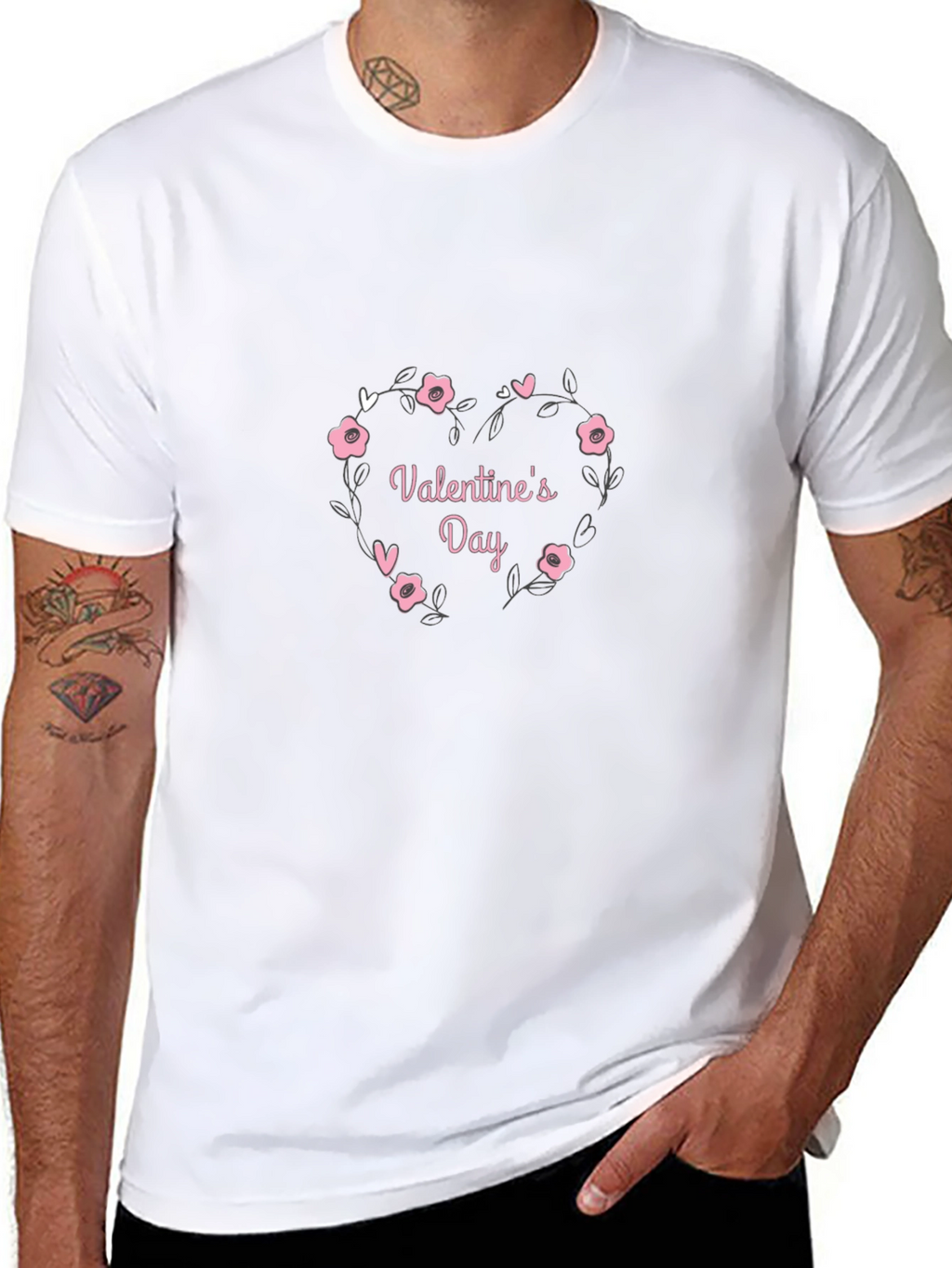Valentines Day Black T-Shirt Heart of Flowers Love