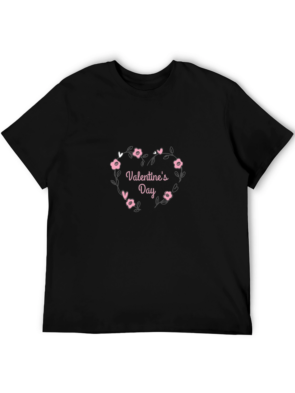 Valentines Day Black T-Shirt Heart of Flowers Love