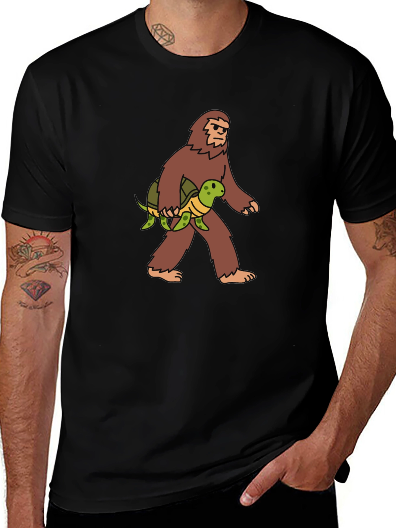Sasquatch & Turtle Graphic Tee - Funny Bigfoot Shirt