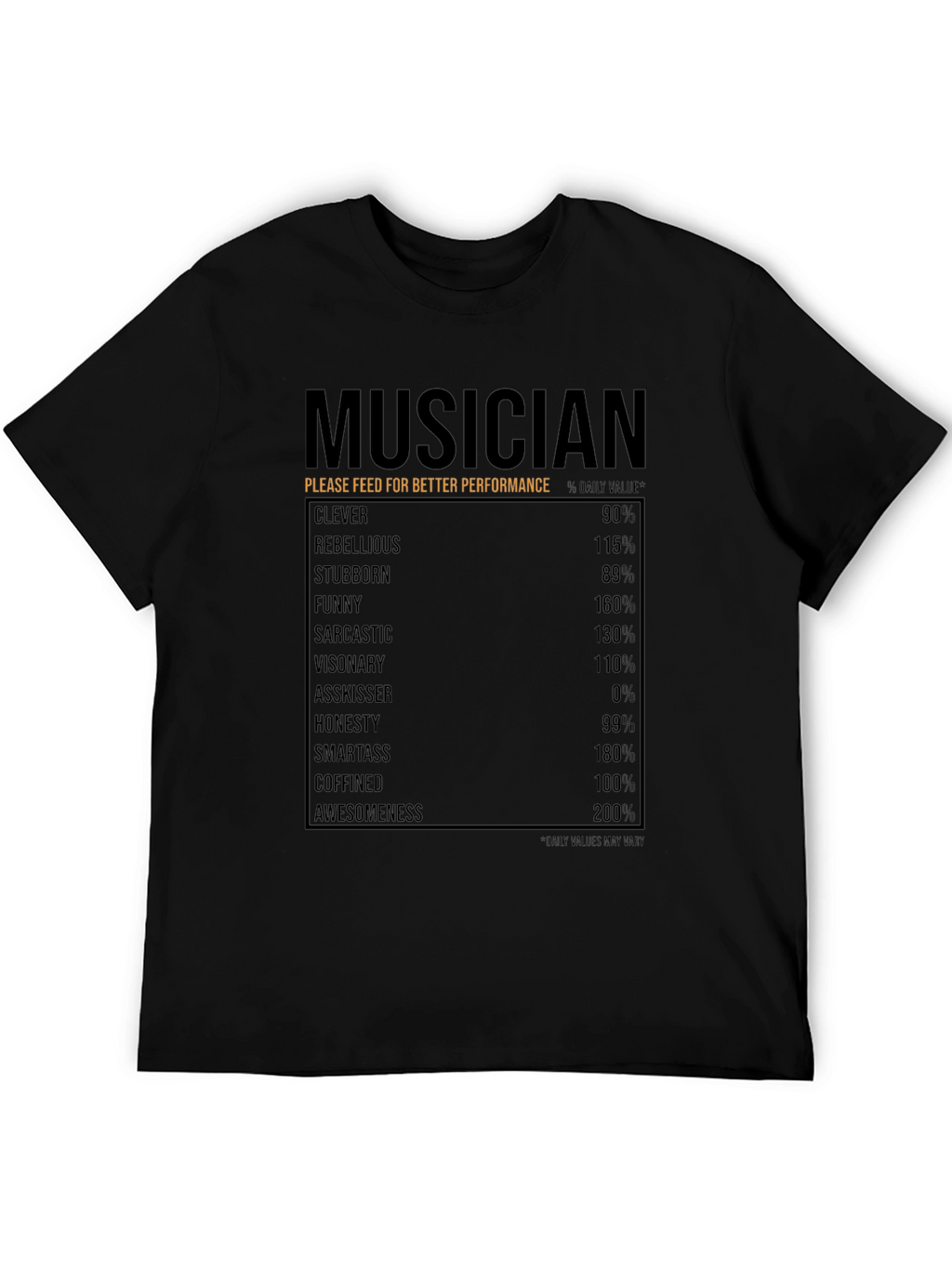 Musician Nutrition Facts T-Shirt - Clever Funny Awesome!