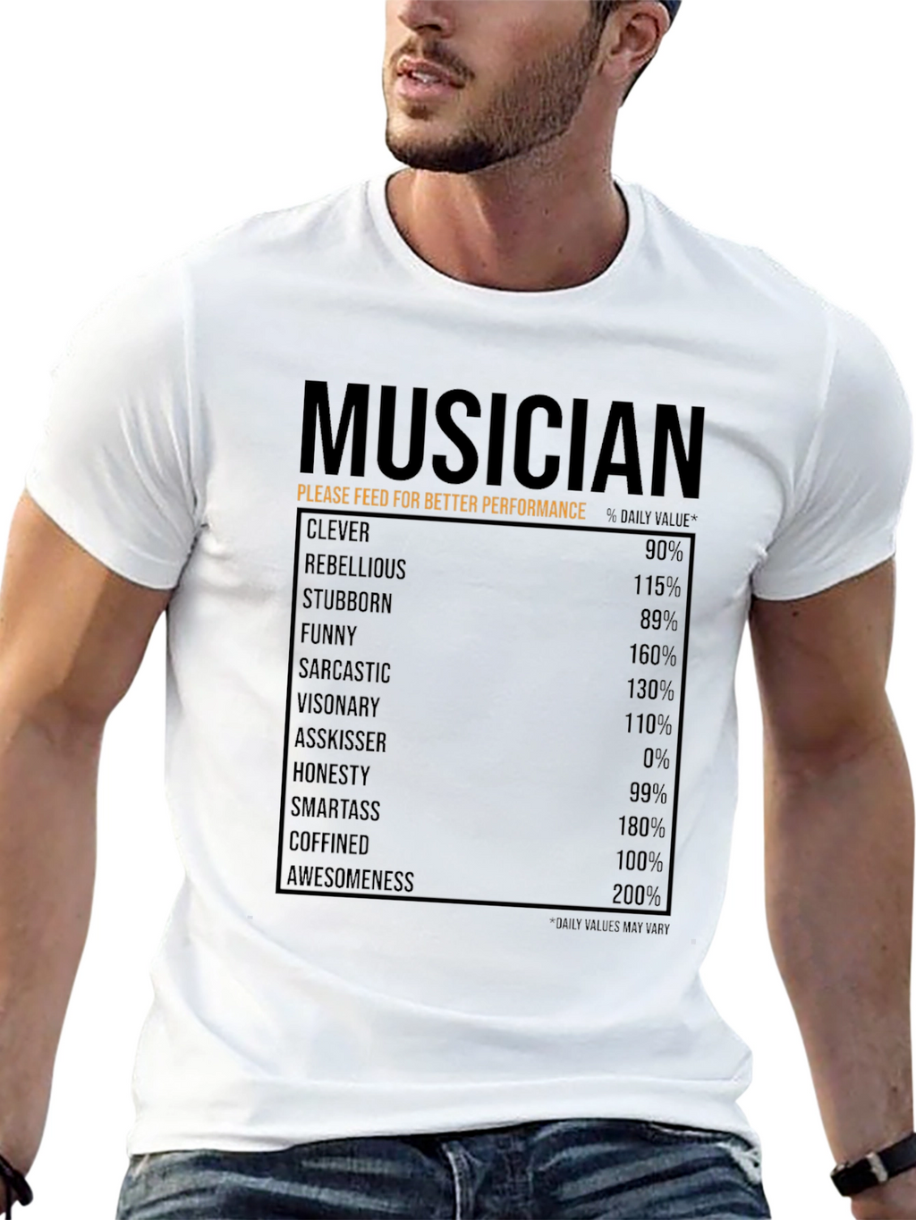 Musician Nutrition Facts T-Shirt - Clever Funny Awesome!