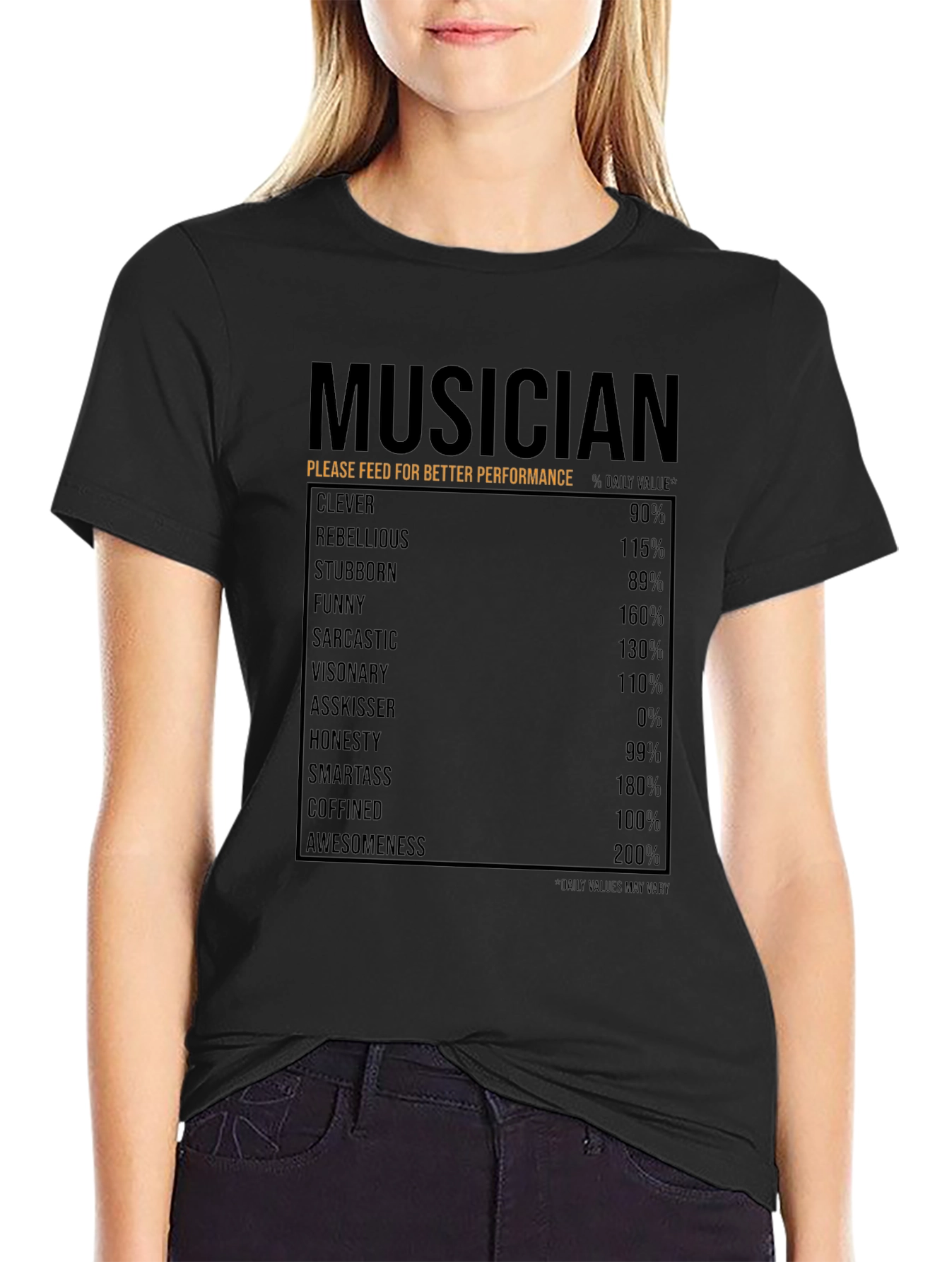 Musician Nutrition Facts T-Shirt - Clever Funny Awesome!