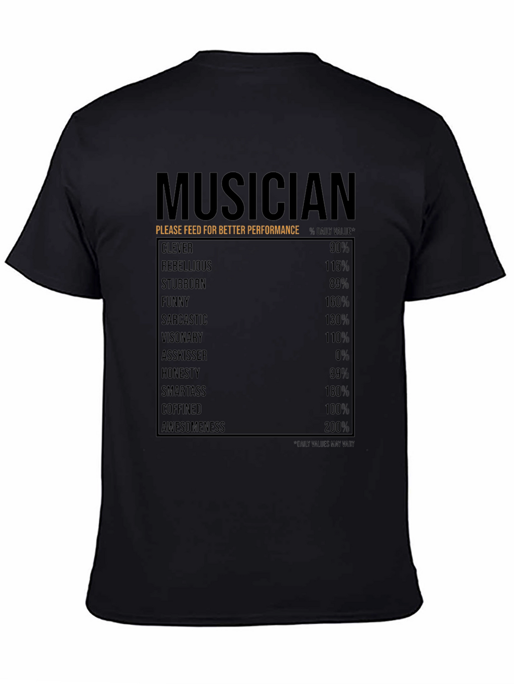 Musician Nutrition Facts T-Shirt - Clever Funny Awesome!