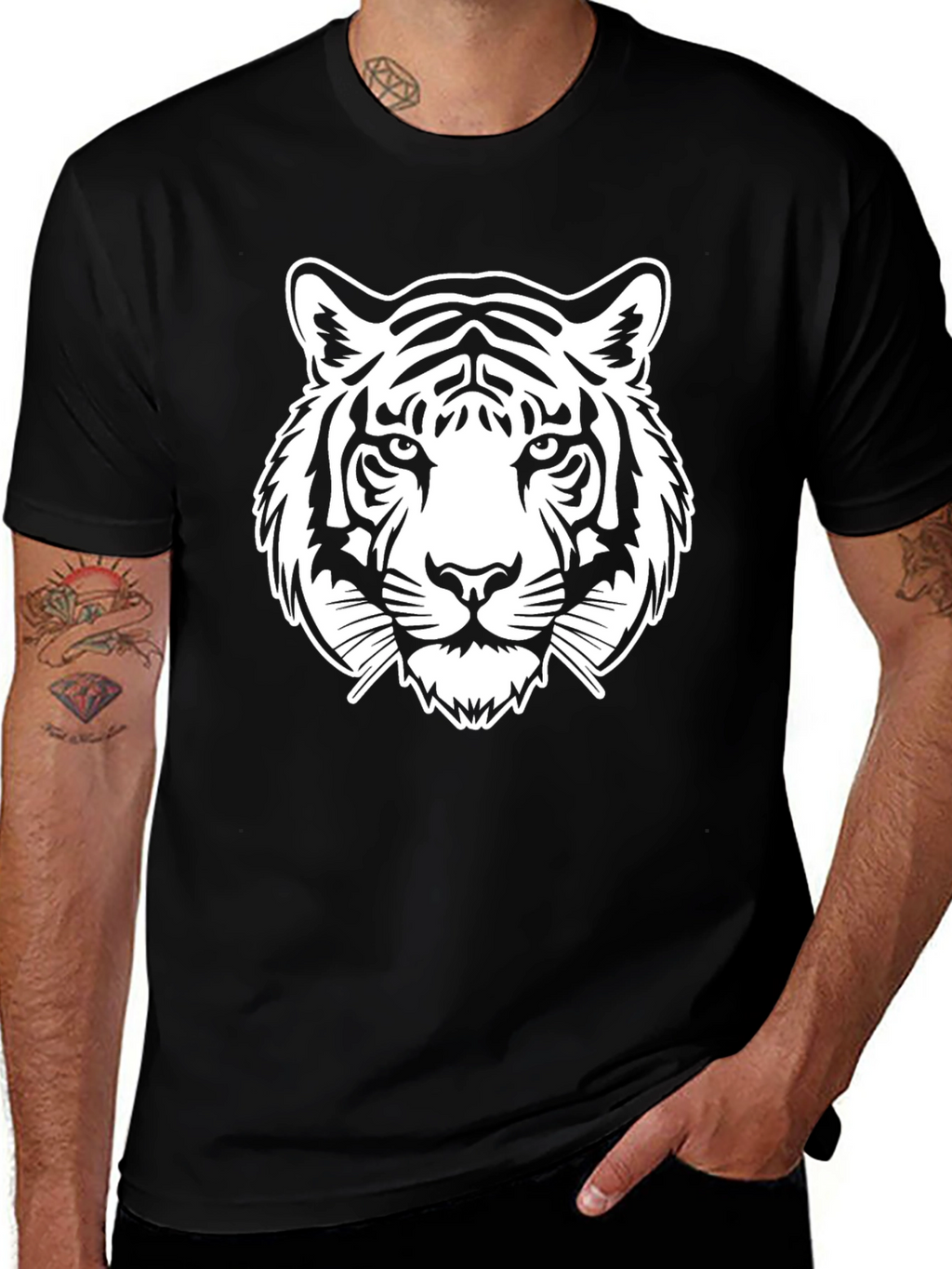 Tiger Graphic Print T-Shirt - Black